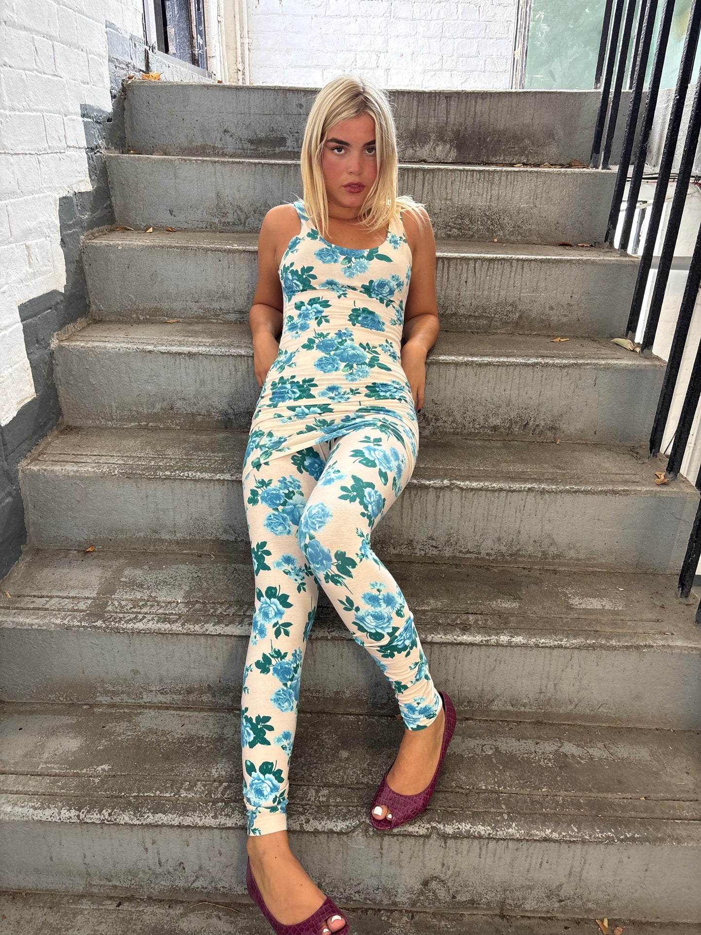 American Apparel Blue Floral Leggings
