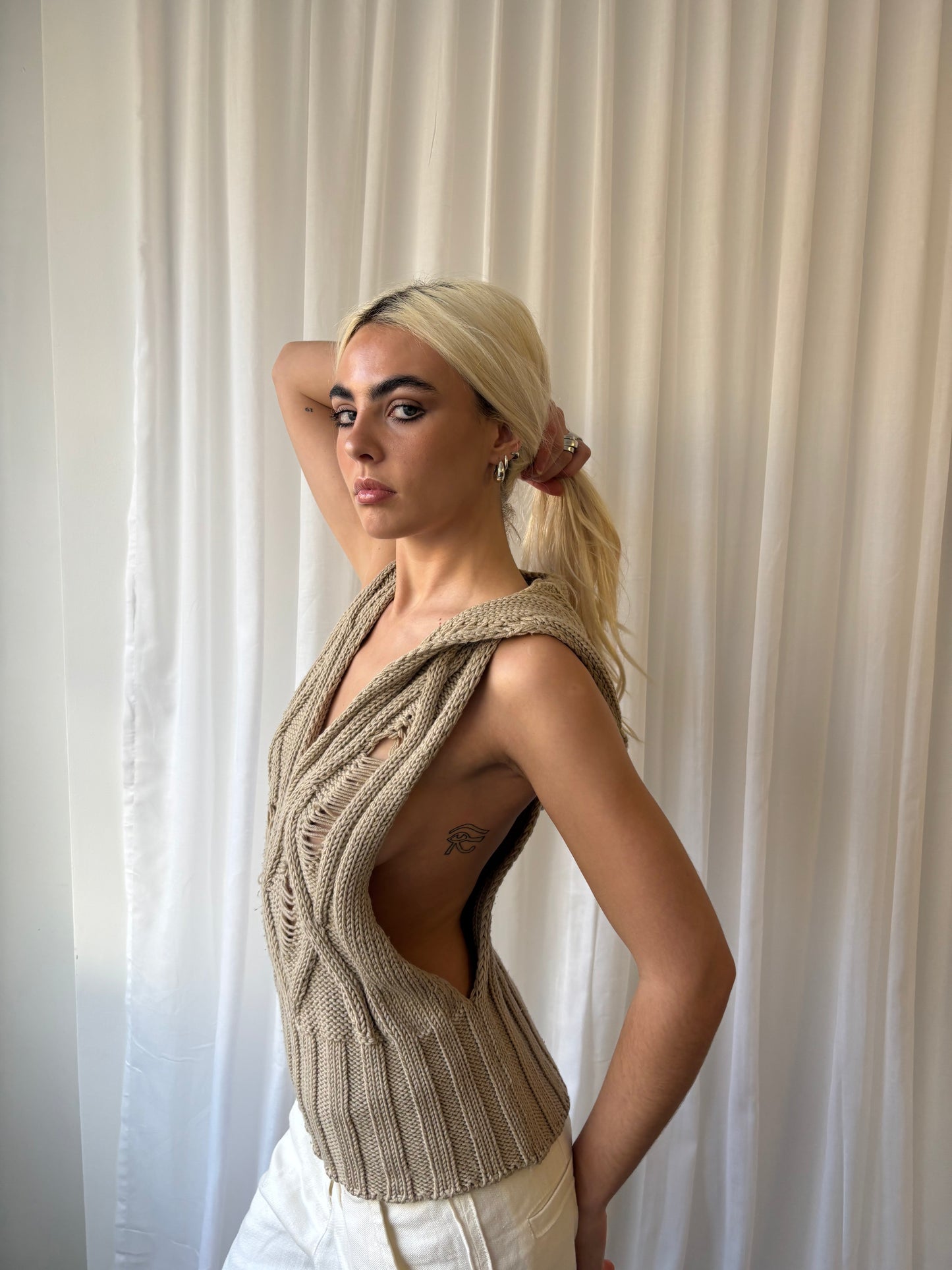 Sportmax Sand Hooded Knit Top