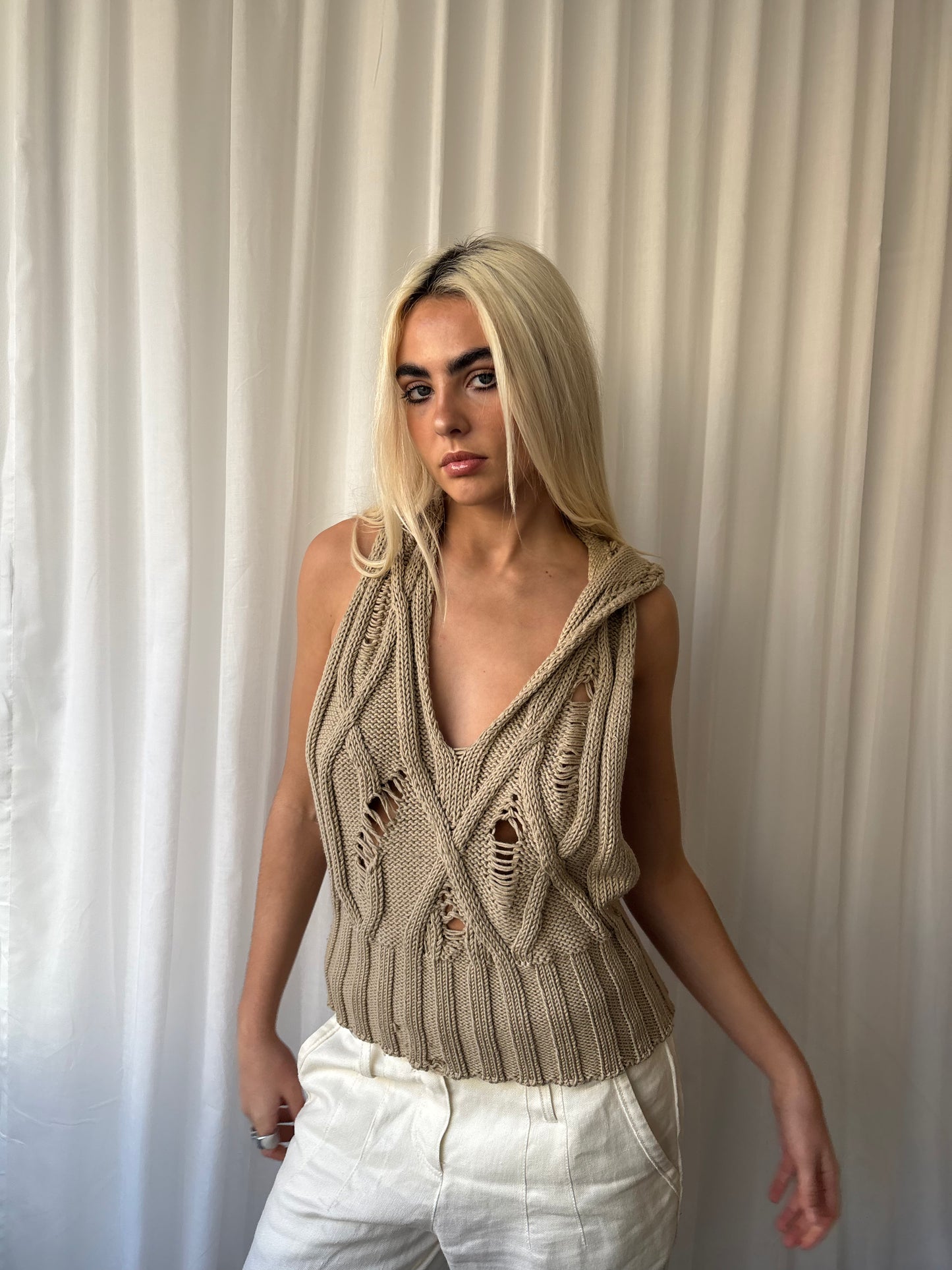 Sportmax Sand Hooded Knit Top