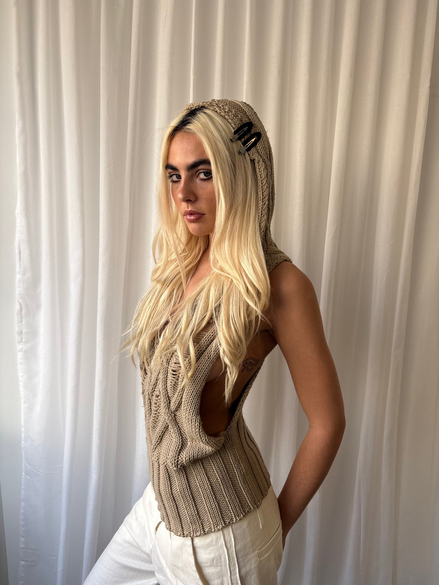 Sportmax Sand Hooded Knit Top