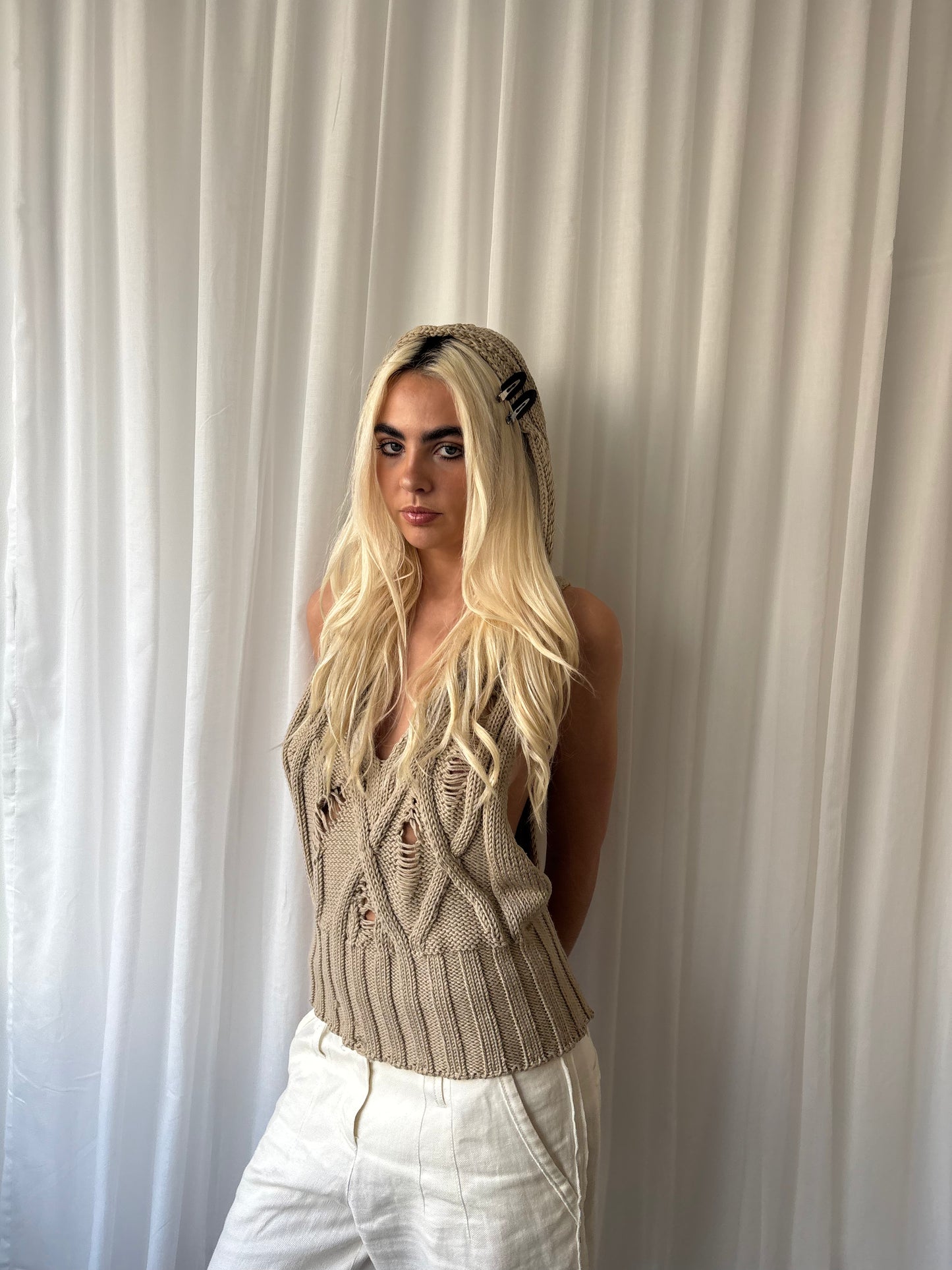 Sportmax Sand Hooded Knit Top