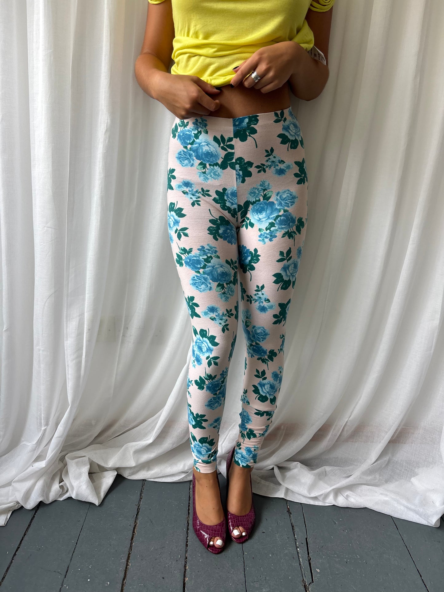 American Apparel Blue Floral Leggings