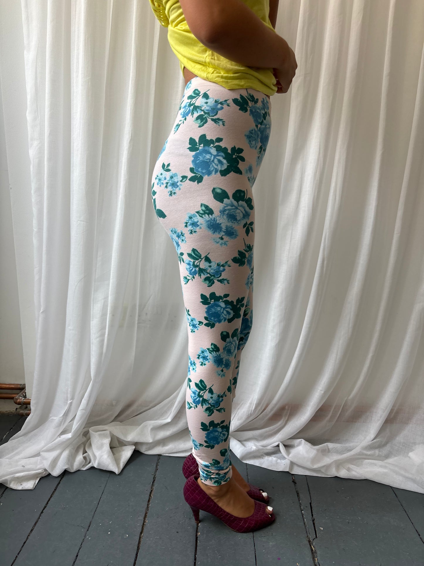 American Apparel Blue Floral Leggings