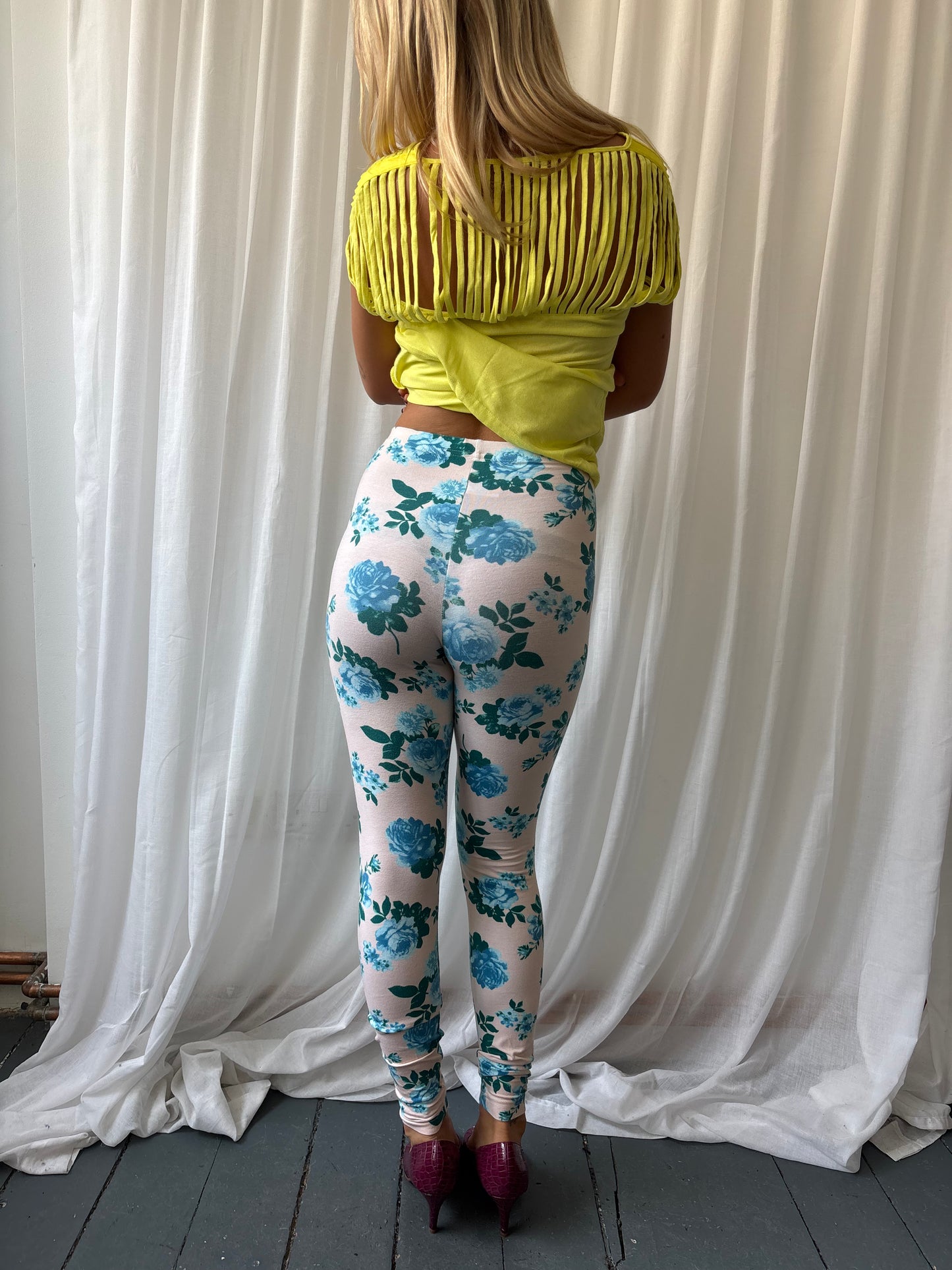 American Apparel Blue Floral Leggings