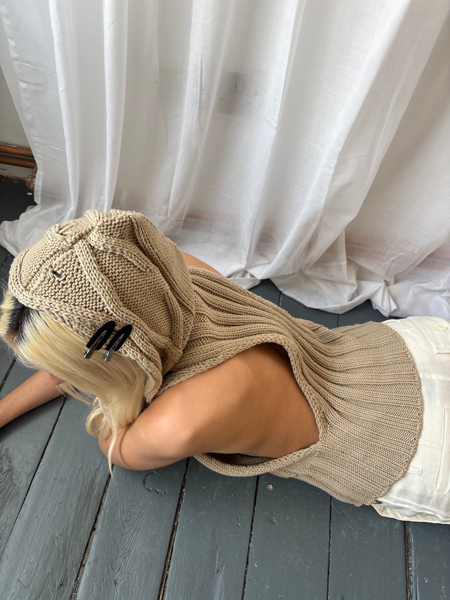 Sportmax Sand Hooded Knit Top