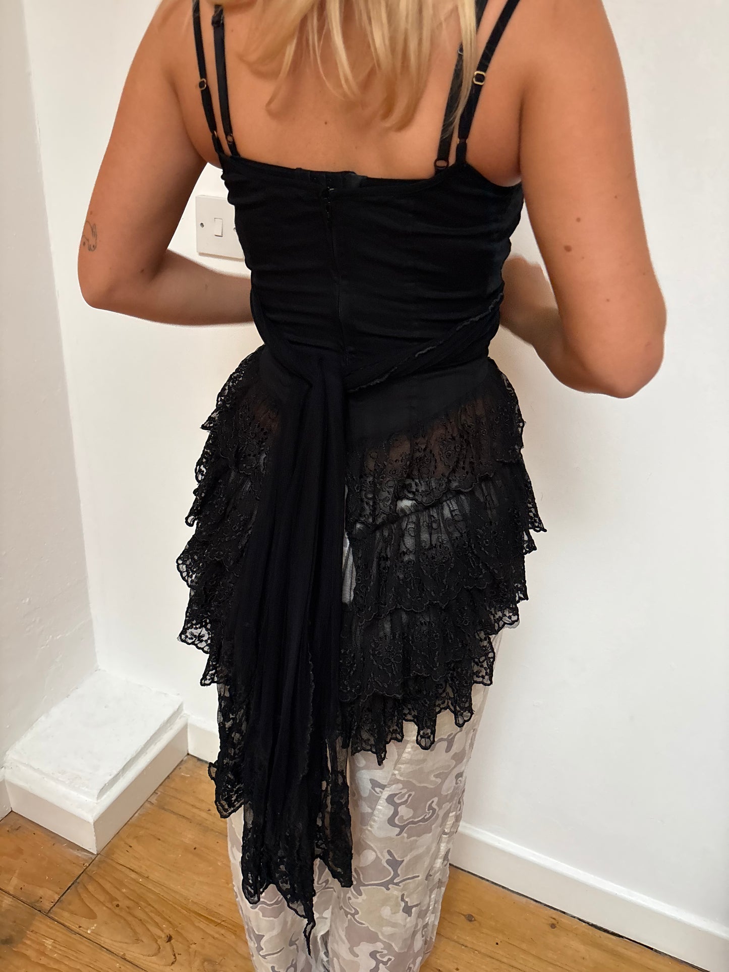 Chine Black Embroidered Corset