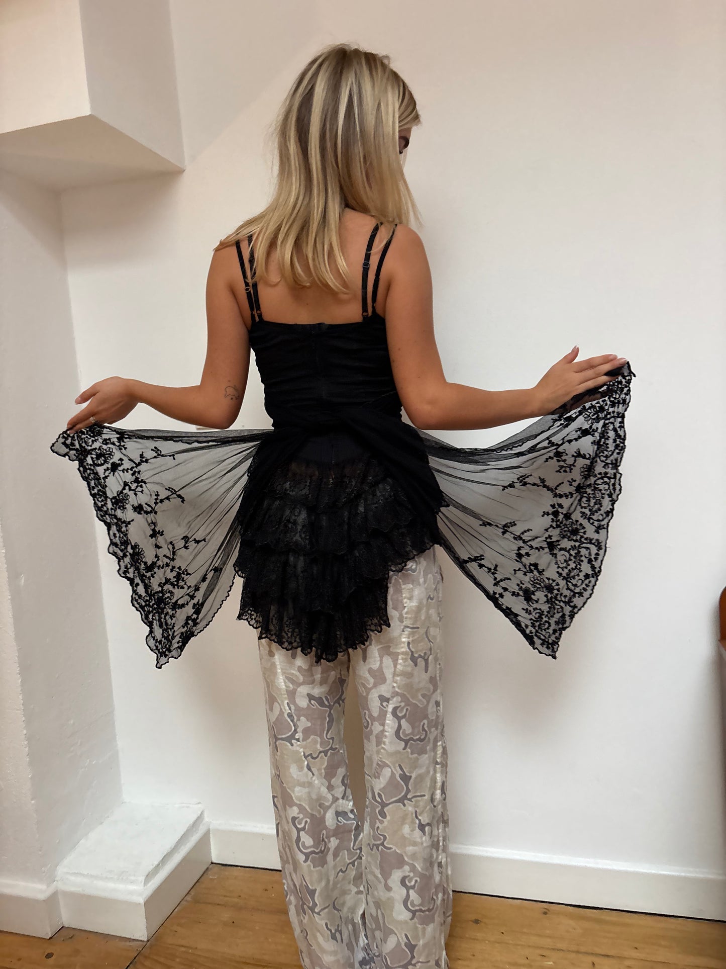 Chine Black Embroidered Corset