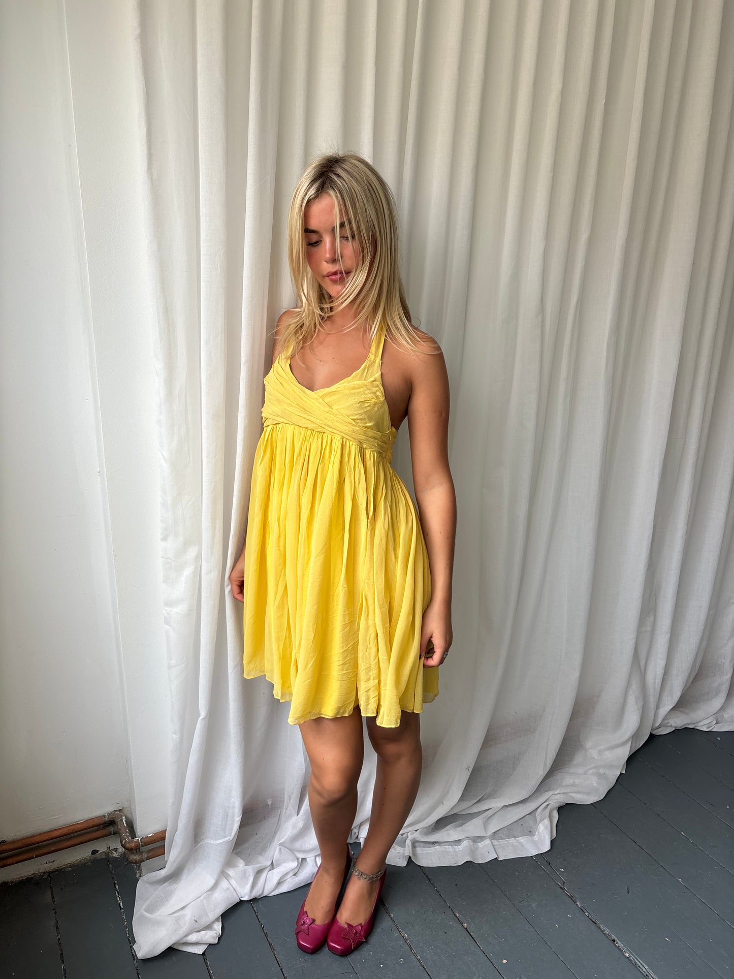 Full Circle Yellow Halter Dress