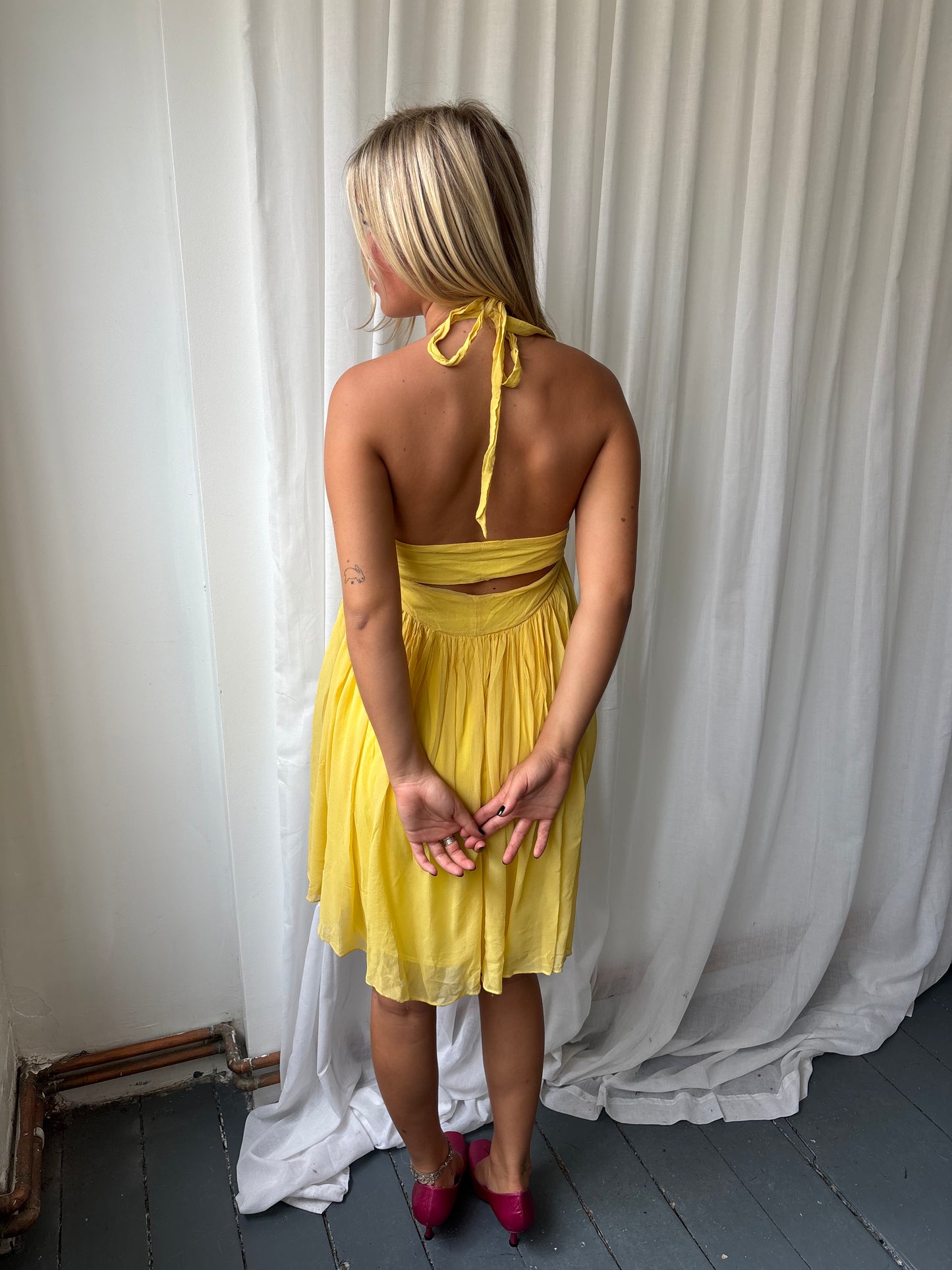 Full Circle Yellow Halter Dress
