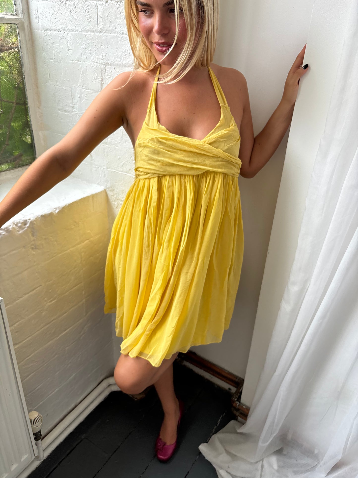 Full Circle Yellow Halter Dress
