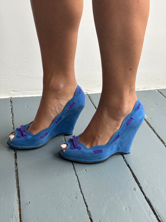 Miu Miu Blue Suede Wedges