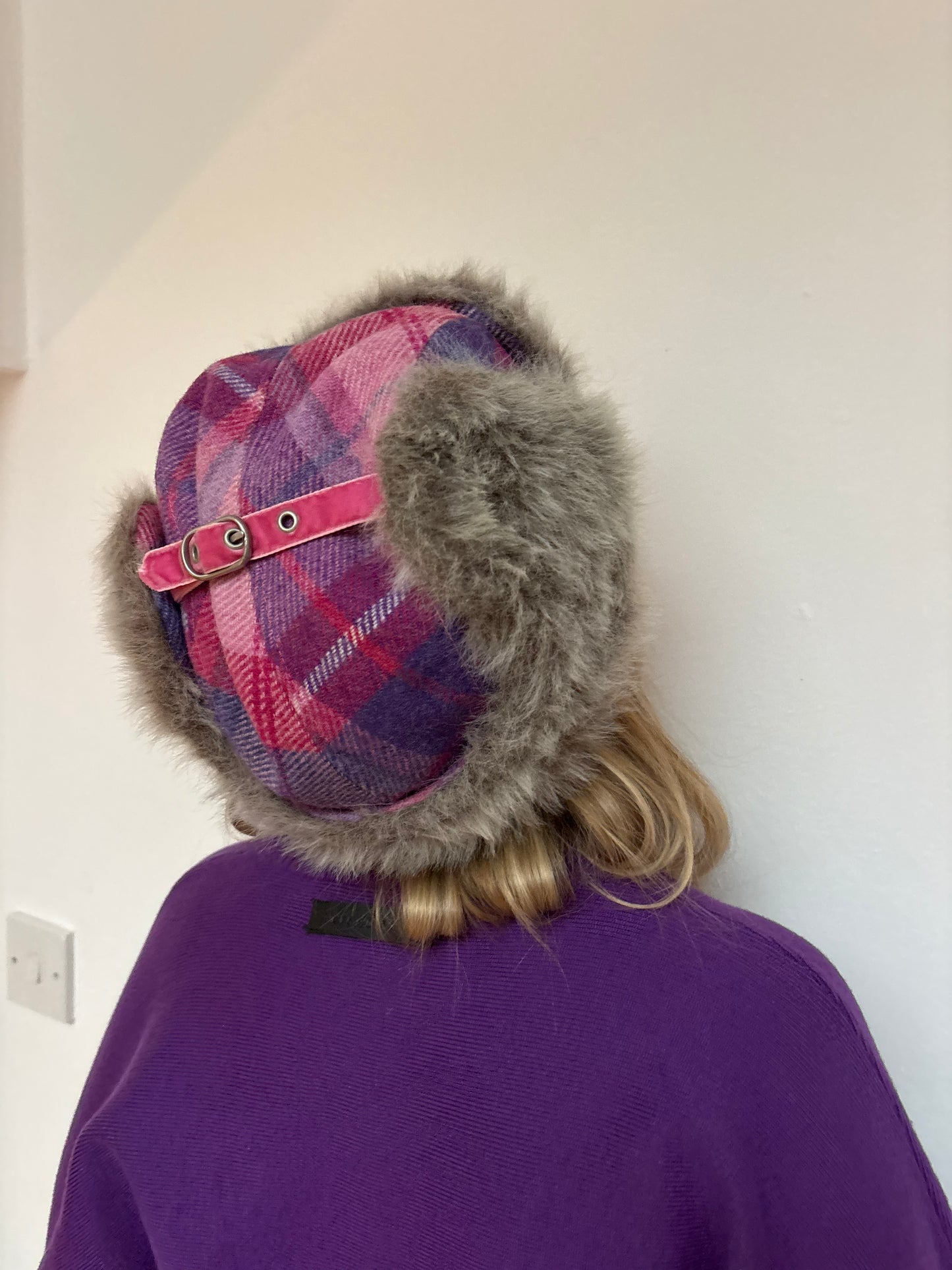 Ness Purple Plaid Trapper Hat