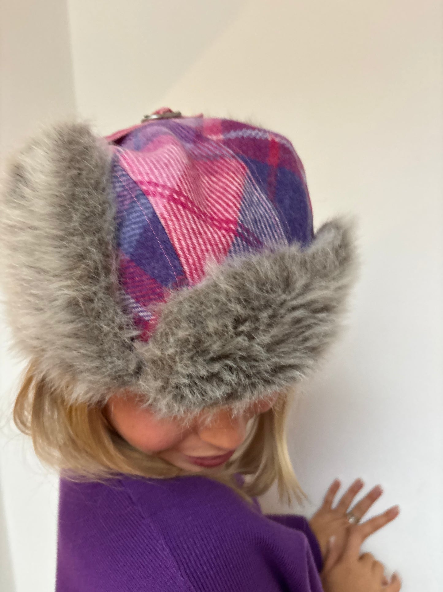 Ness Purple Plaid Trapper Hat