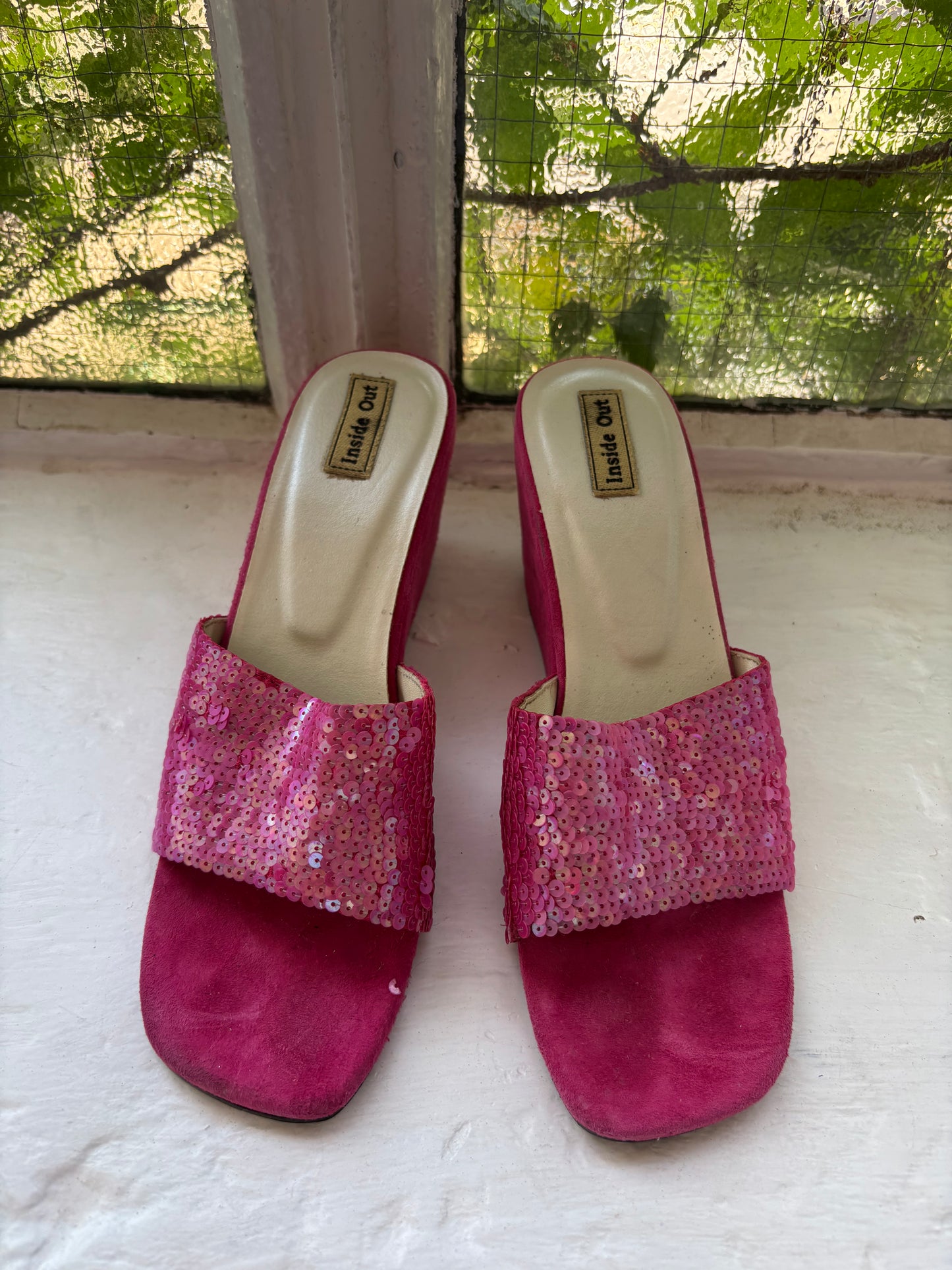 Vintage Pink Sequin Wedges