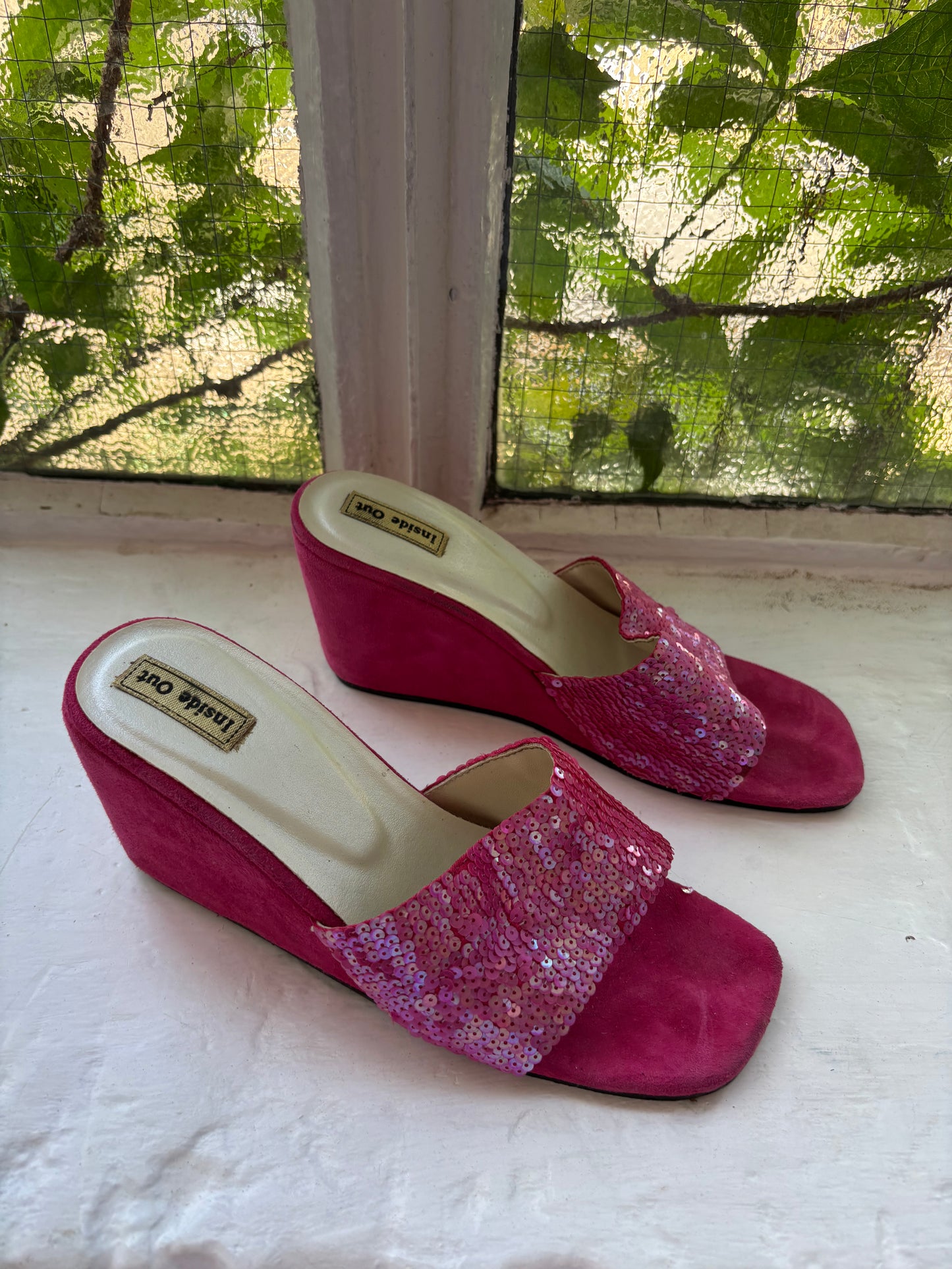 Vintage Pink Sequin Wedges