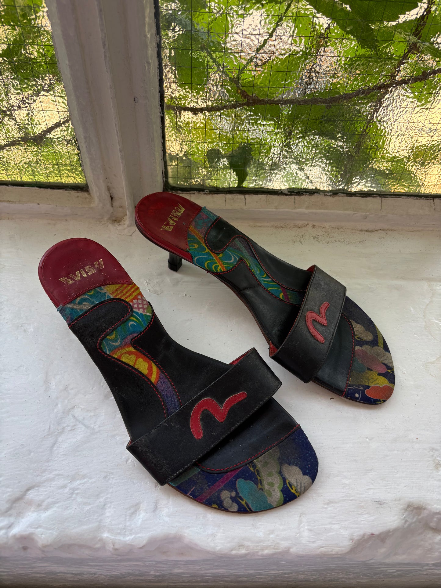 Evisu Black Kitten Heels