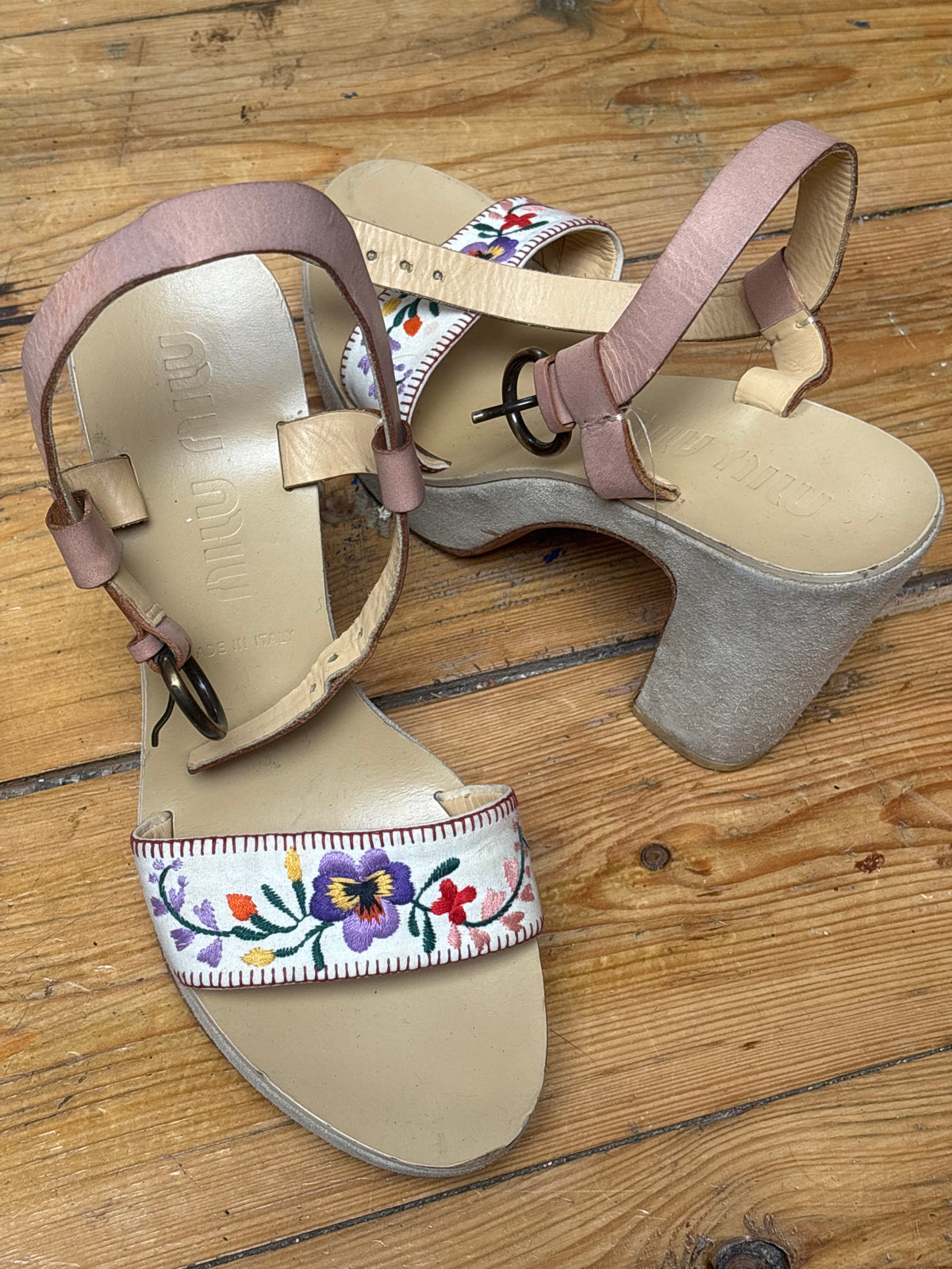 Miu Miu Embroidered Block Heel Shoes