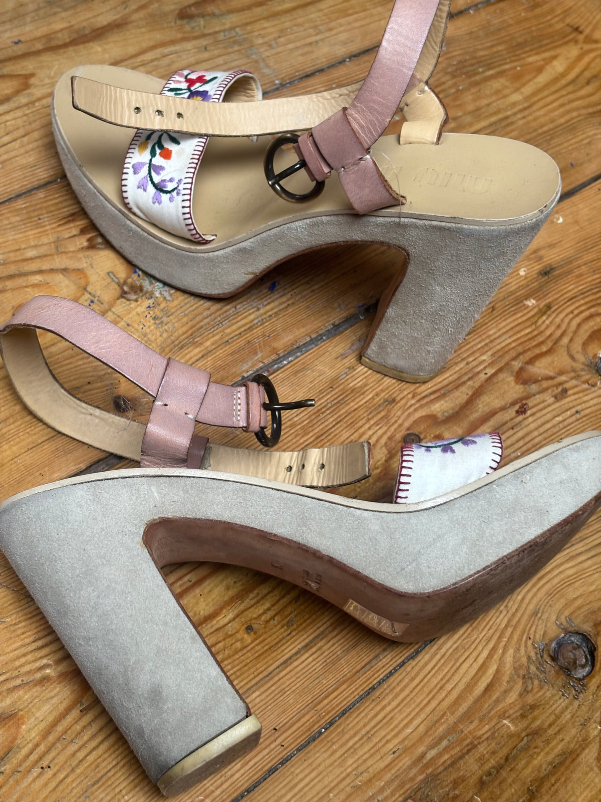 Miu Miu Embroidered Block Heel Shoes