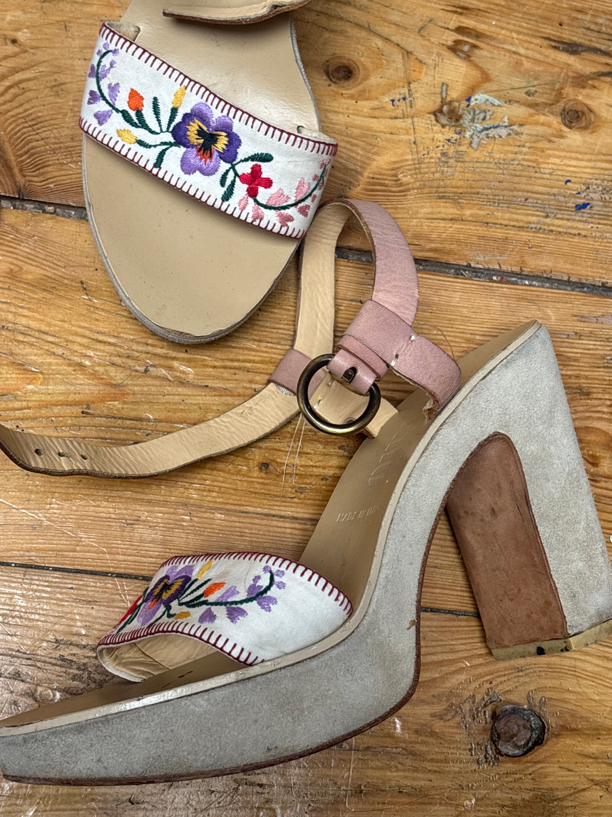 Miu Miu Embroidered Block Heel Shoes