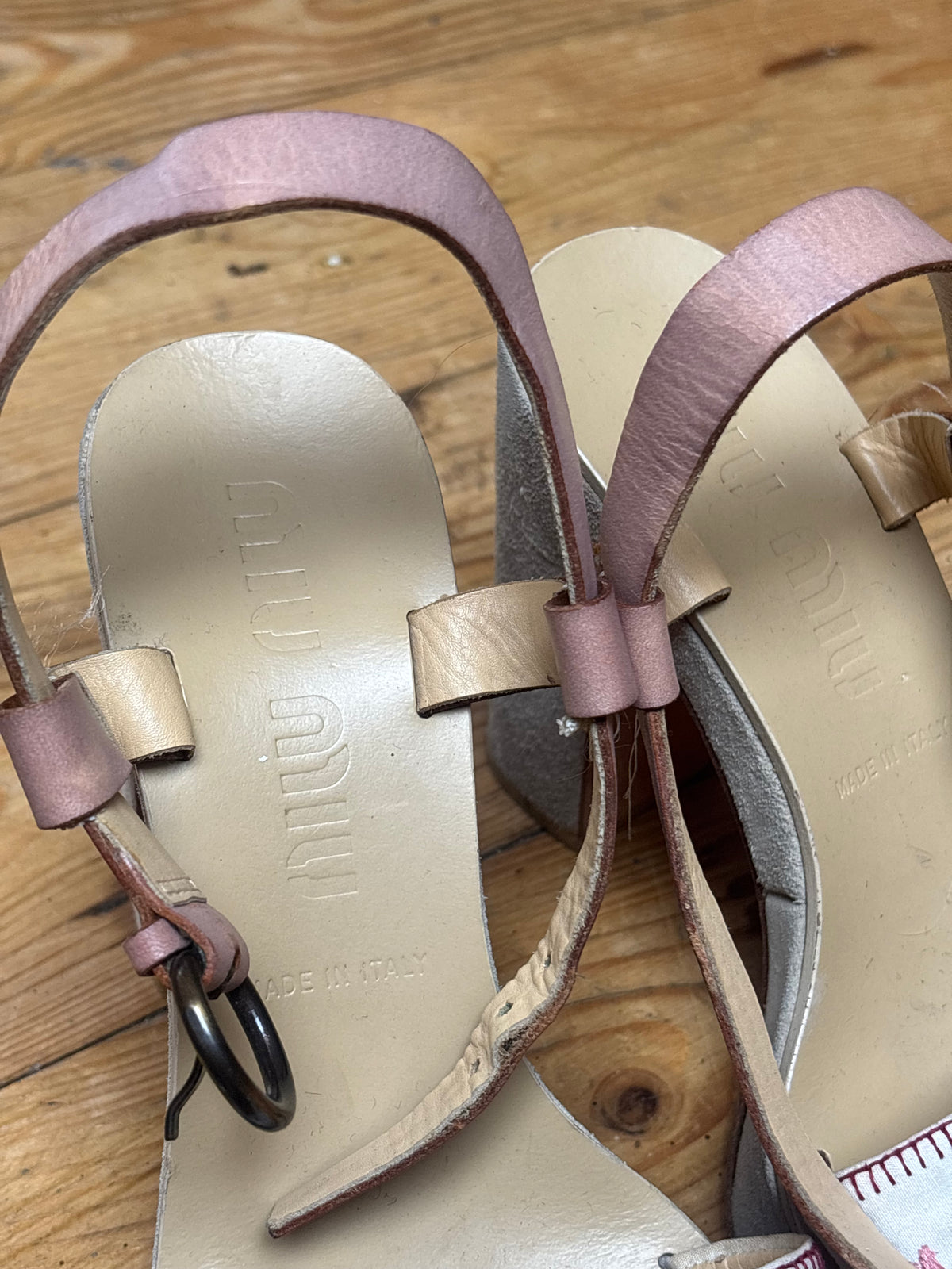 Miu Miu Embroidered Block Heel Shoes