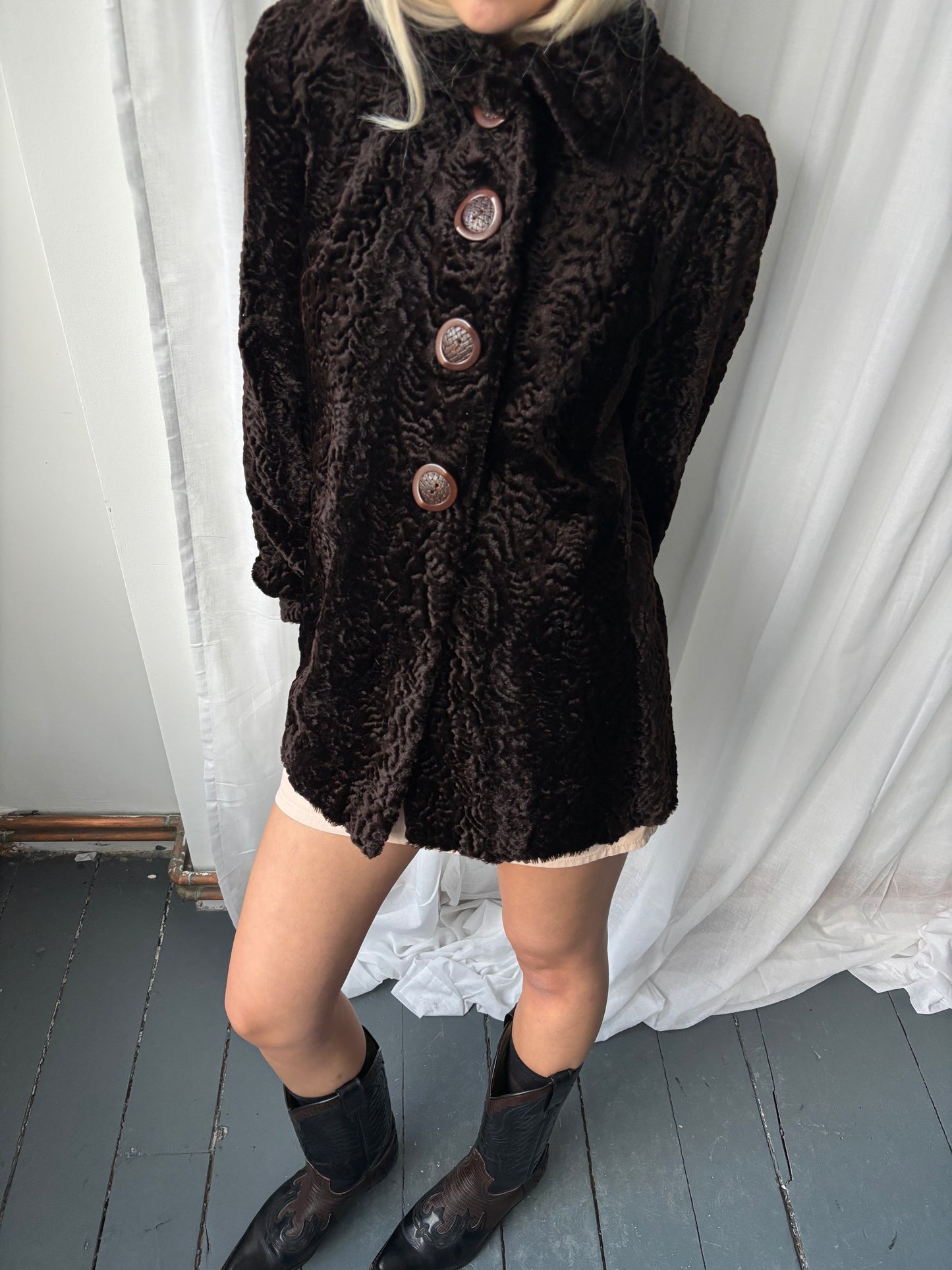 Vintage Brown Astrakhan Coat