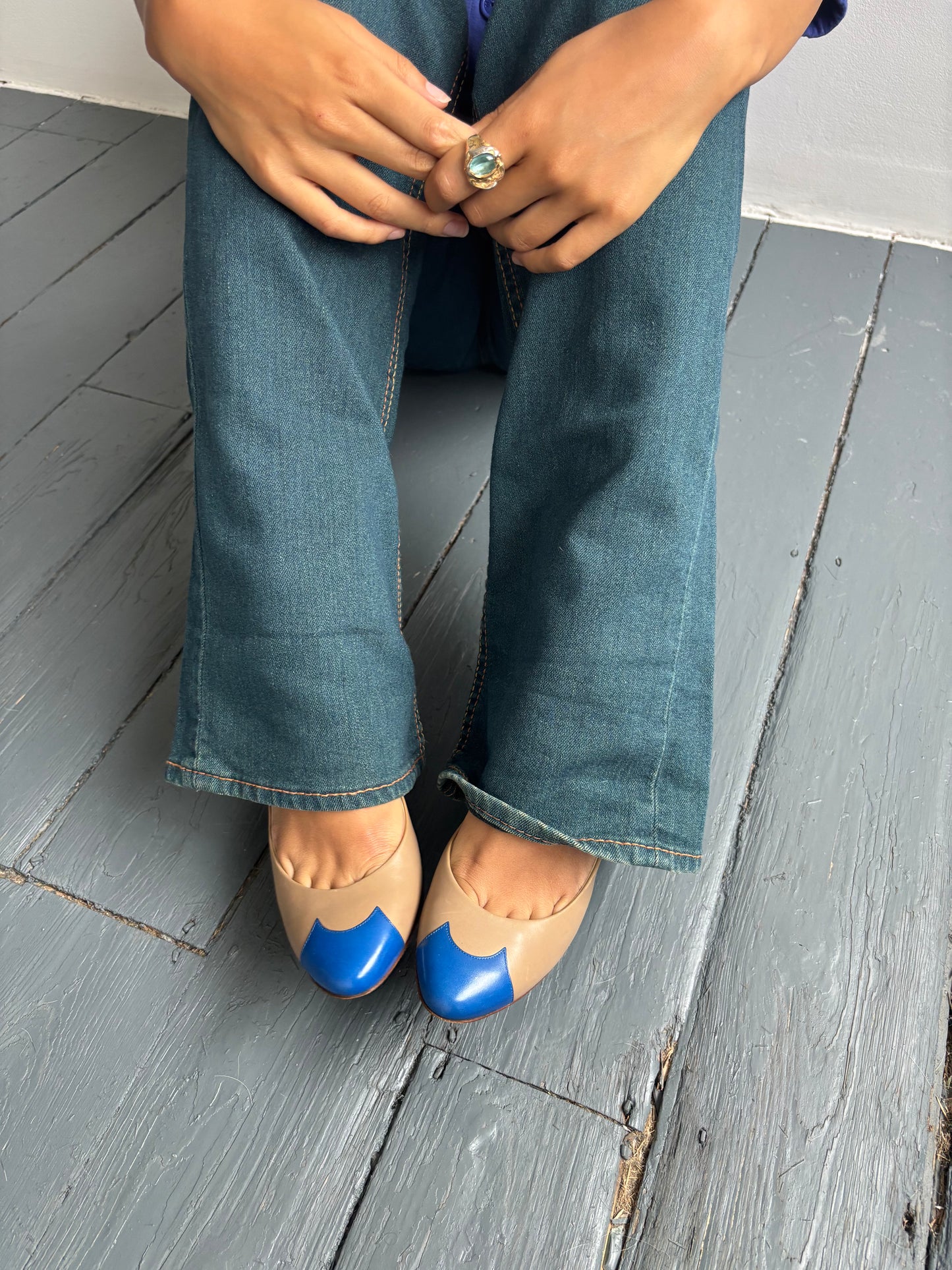 Fendi Beige/Blue Leather Heels