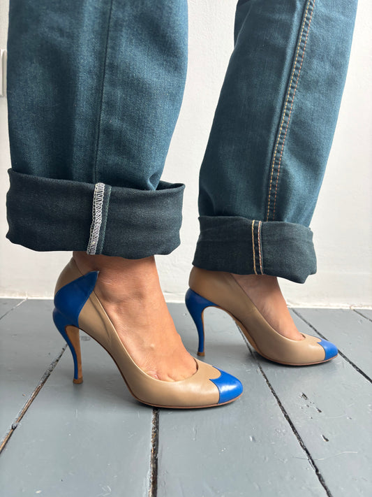 Fendi Beige/Blue Leather Heels
