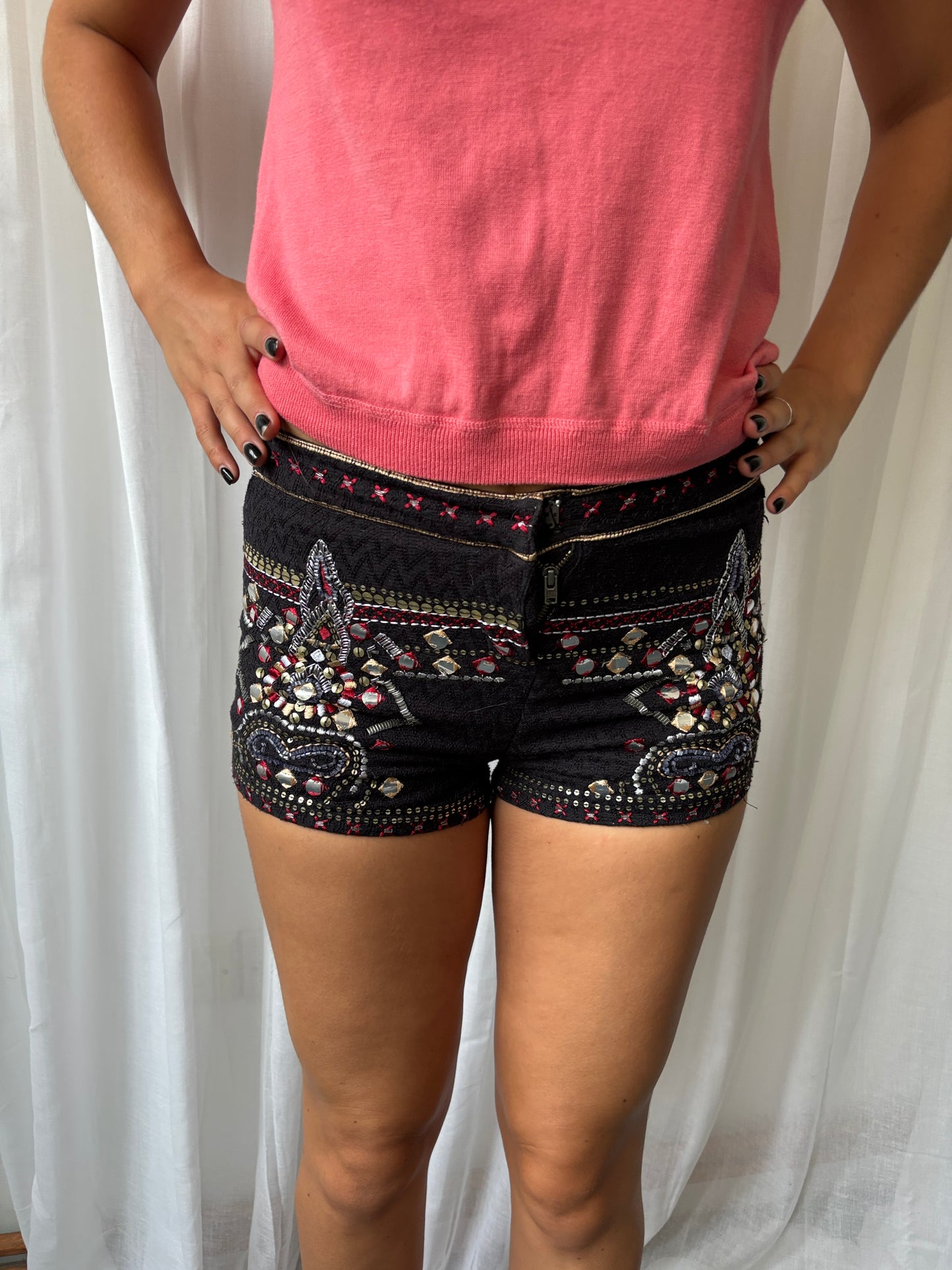 Vintage Black Embellished Shorts