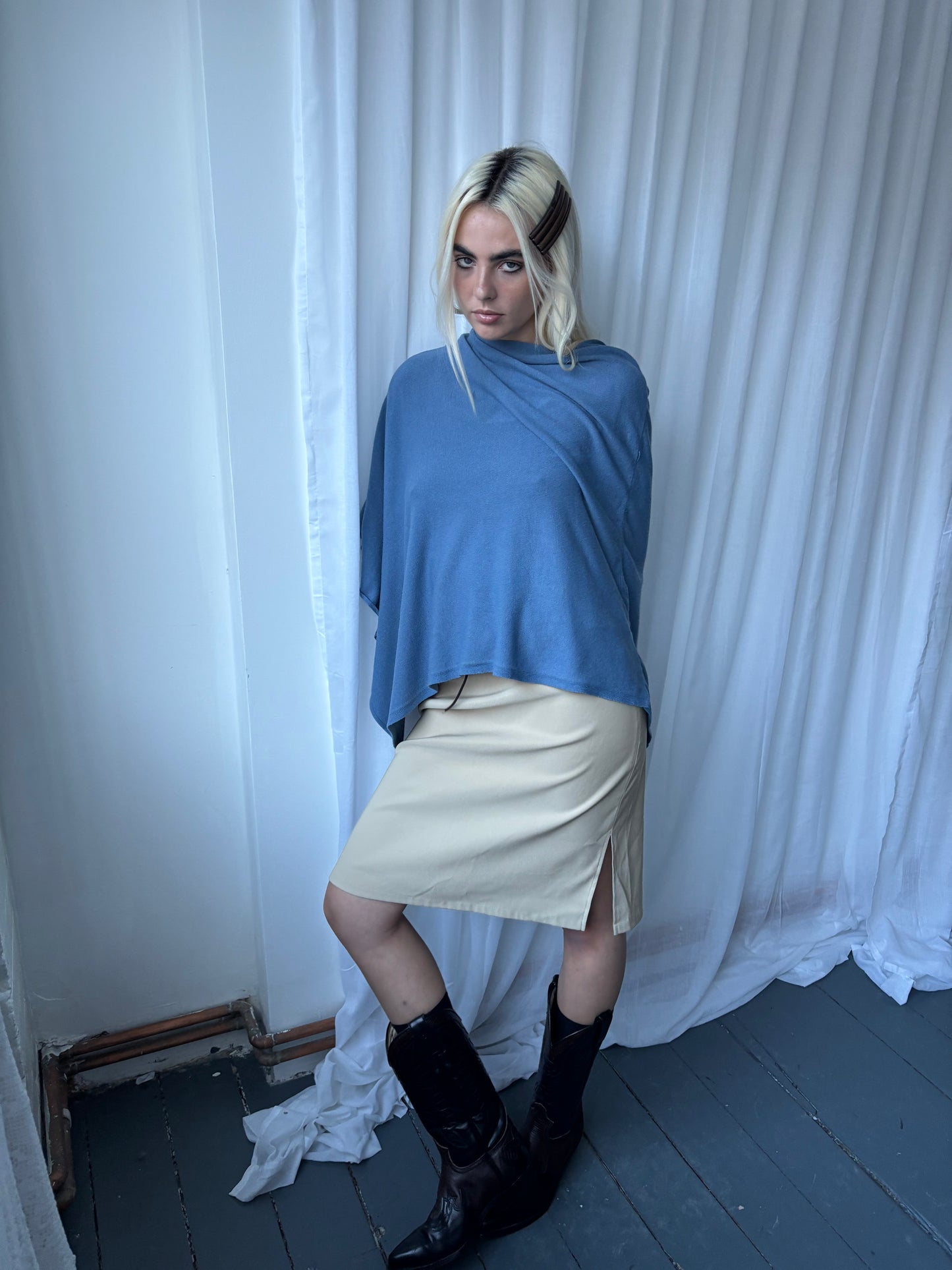 Vintage Dusky Blue Poncho