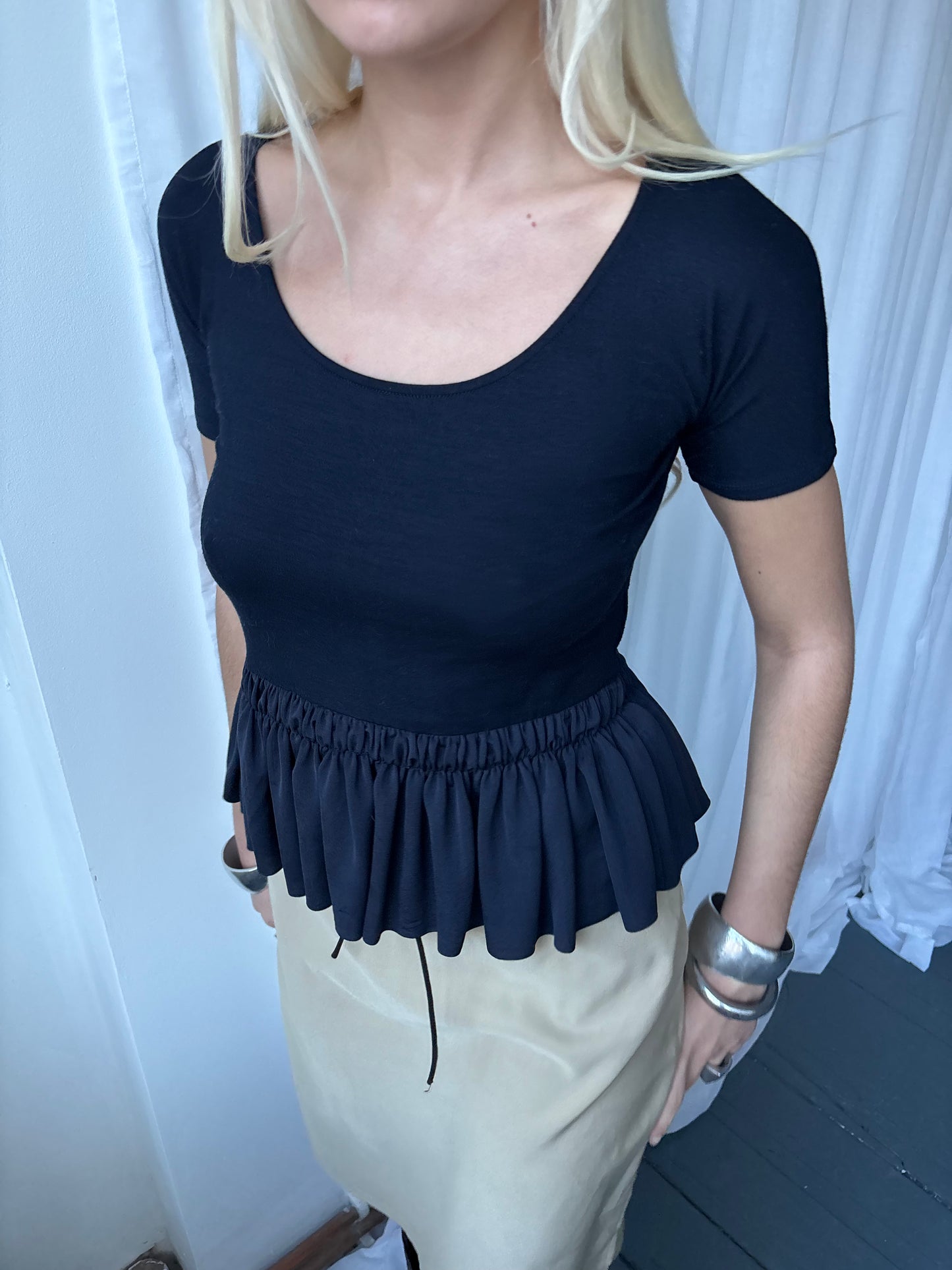 Emporio Armani Navy Peplum Top