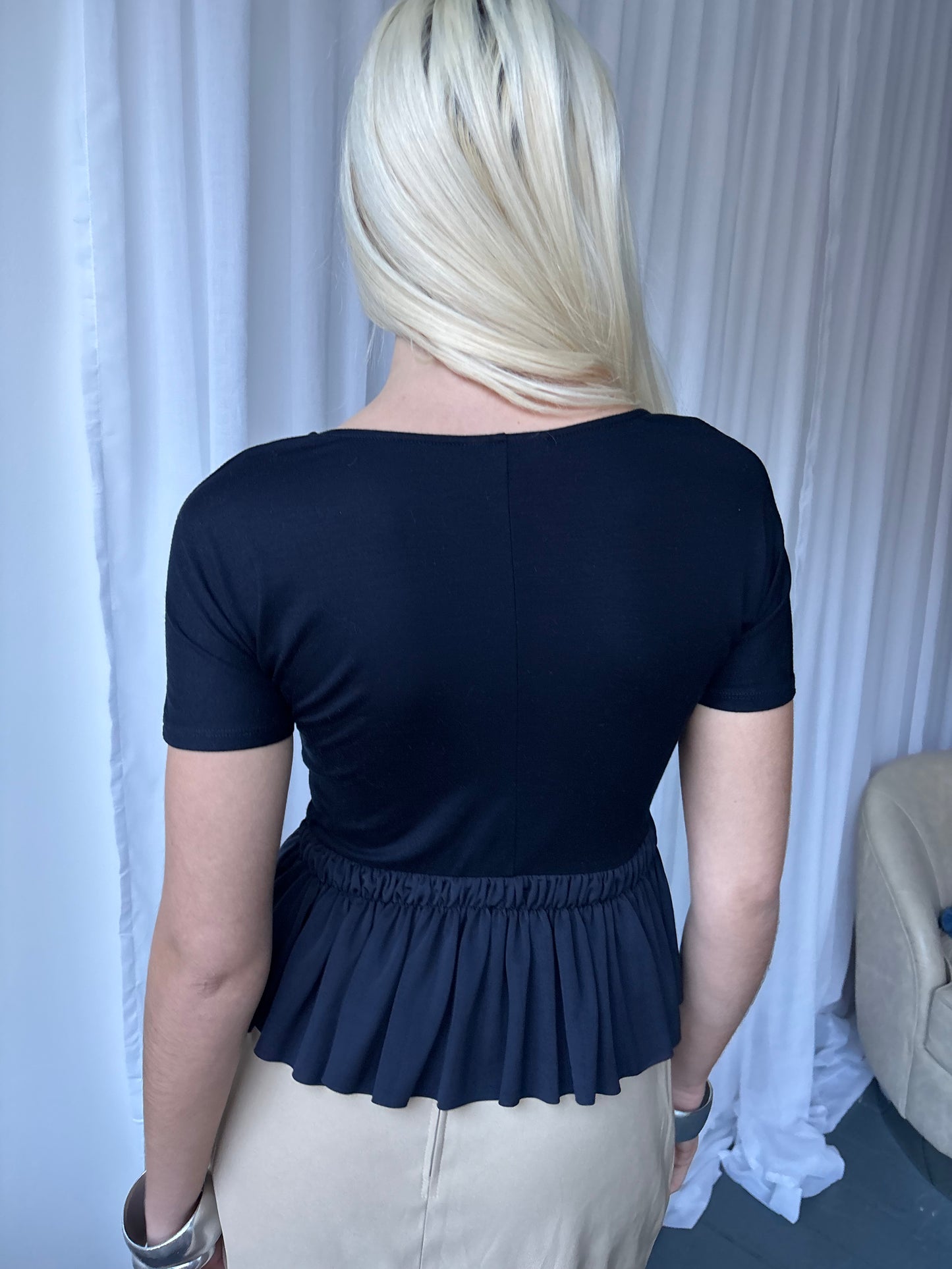 Emporio Armani Navy Peplum Top
