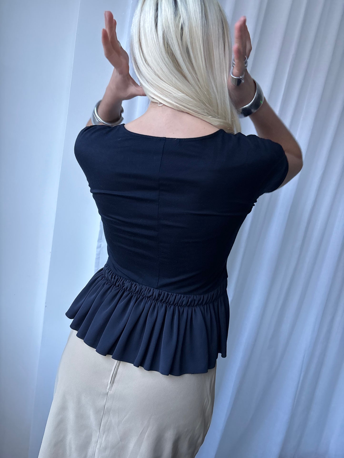 Emporio Armani Navy Peplum Top