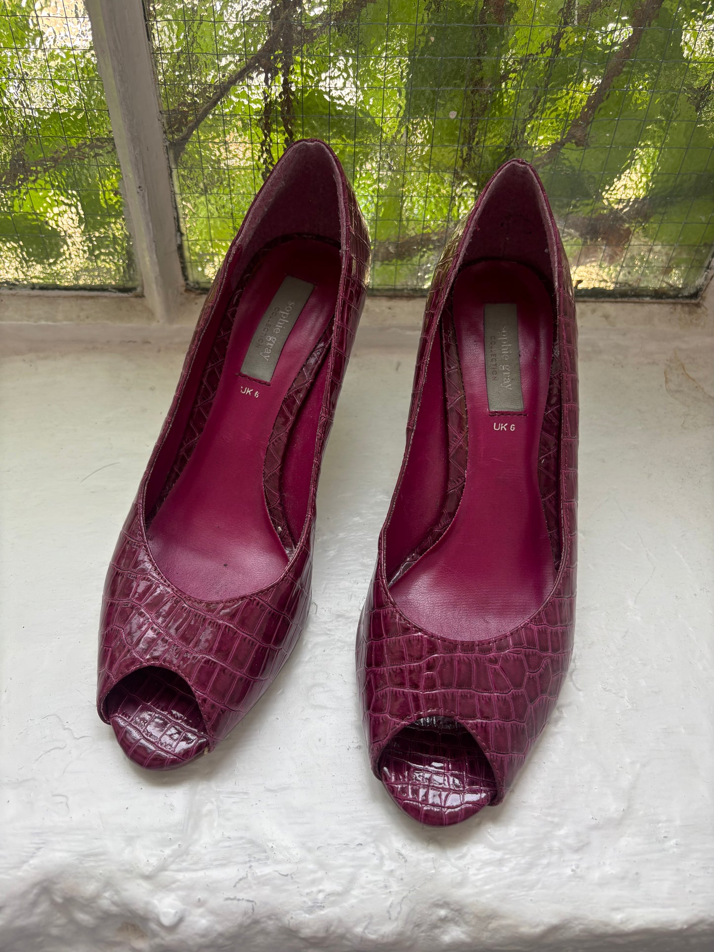 Sophie Gray Purple Peep Toe Heels