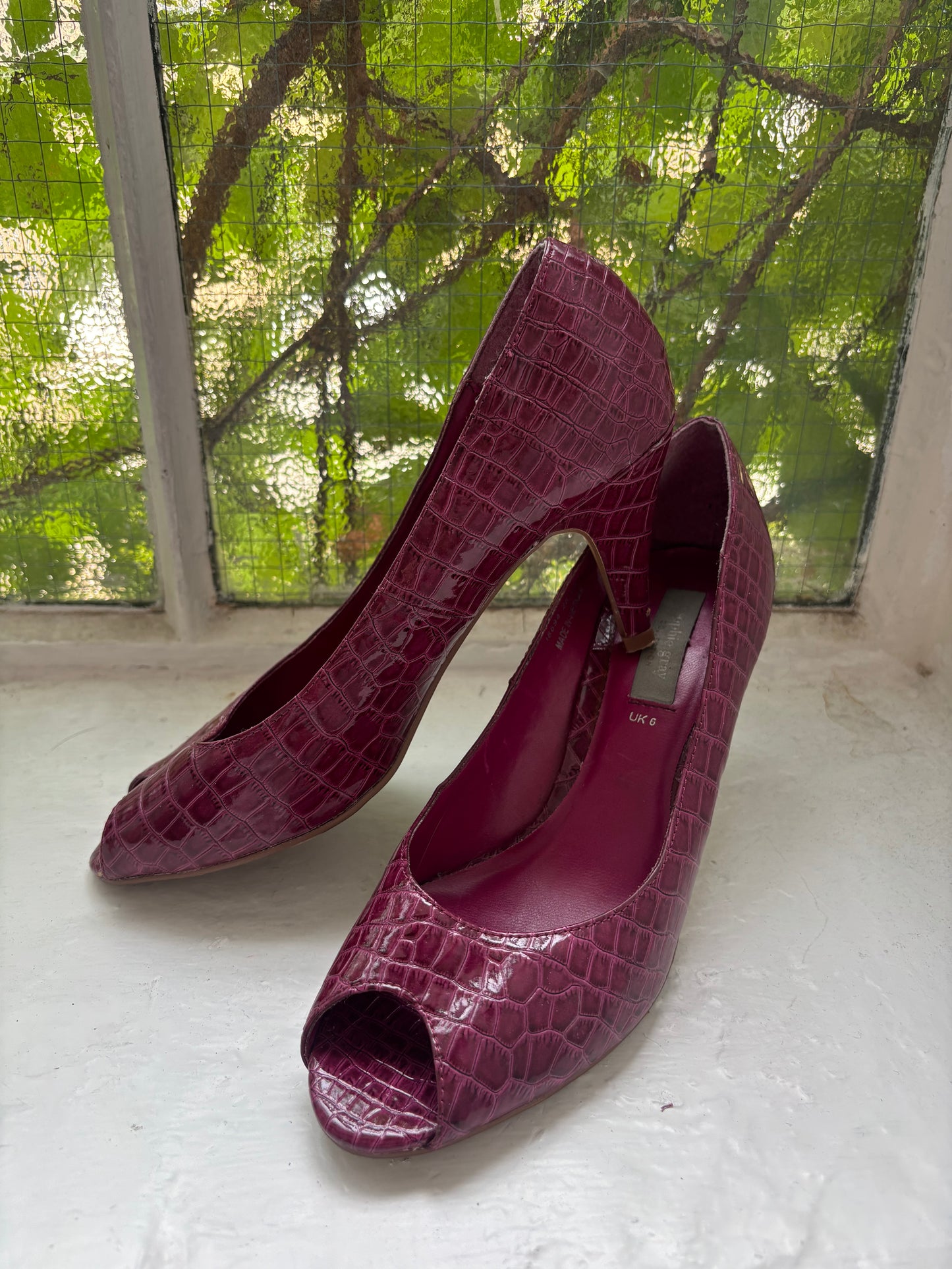 Sophie Gray Purple Peep Toe Heels