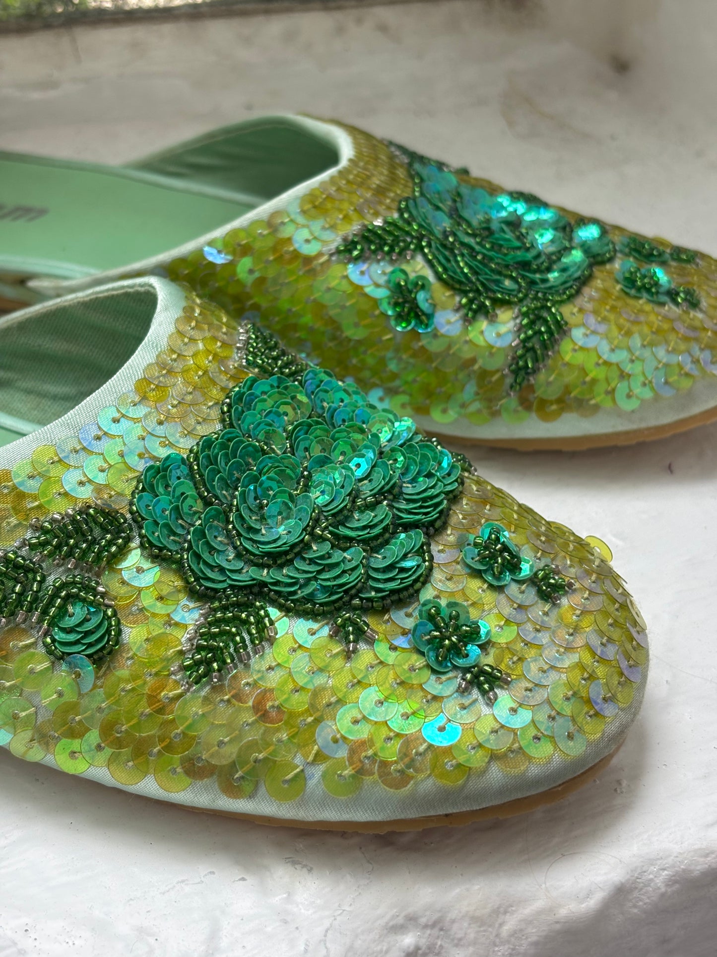 Etam Green Sequin Slippers