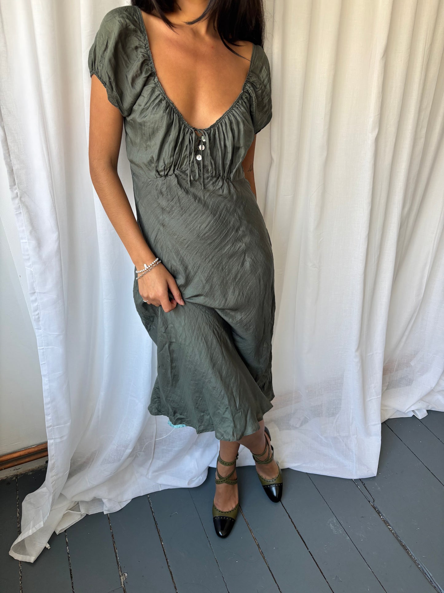 Henrietta Park Khaki Silk Dress