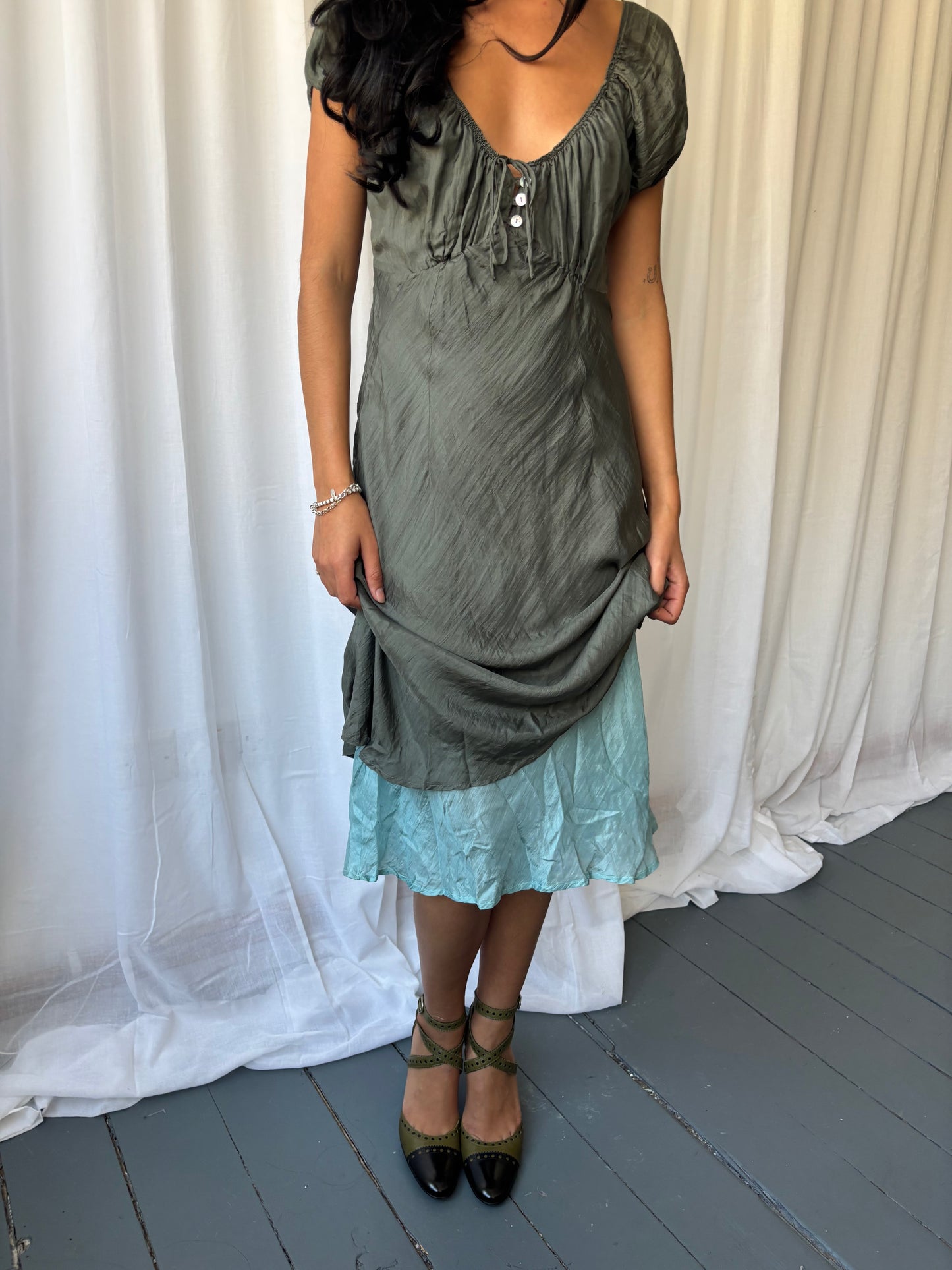 Henrietta Park Khaki Silk Dress