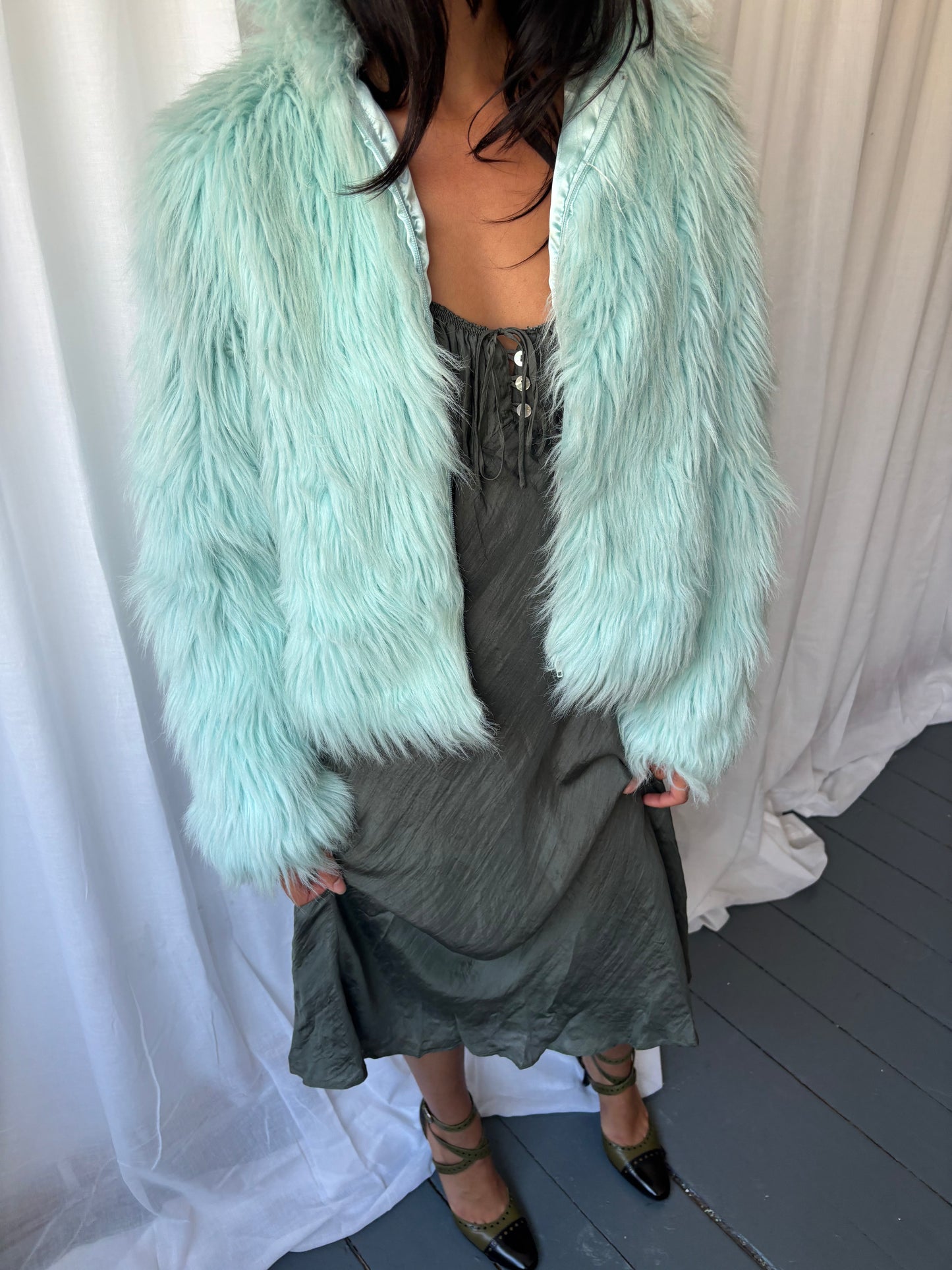 Chilli Aqua Faux Fur Jacket