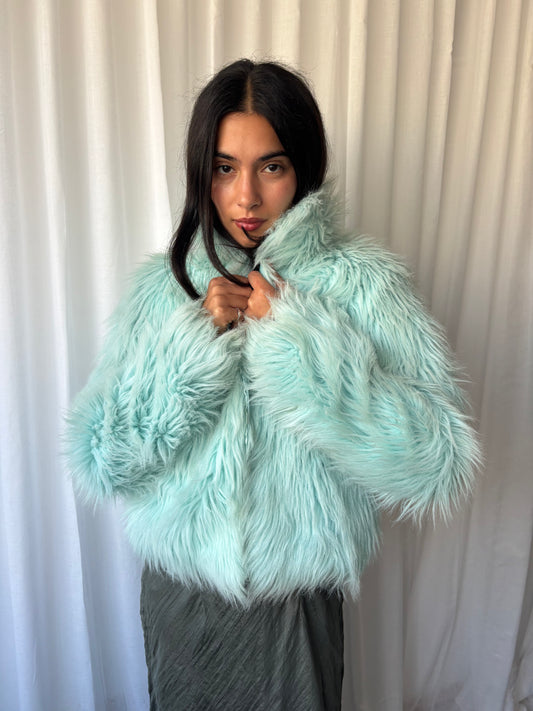 Chilli Aqua Faux Fur Jacket