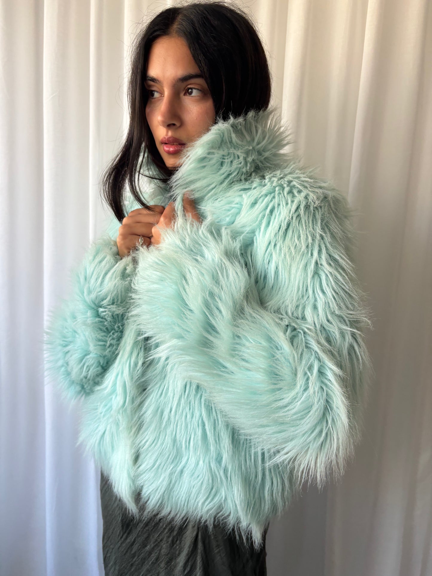 Chilli Aqua Faux Fur Jacket