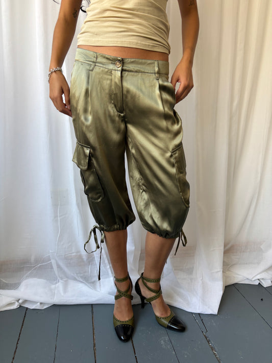Valentino Khaki Silk Capris