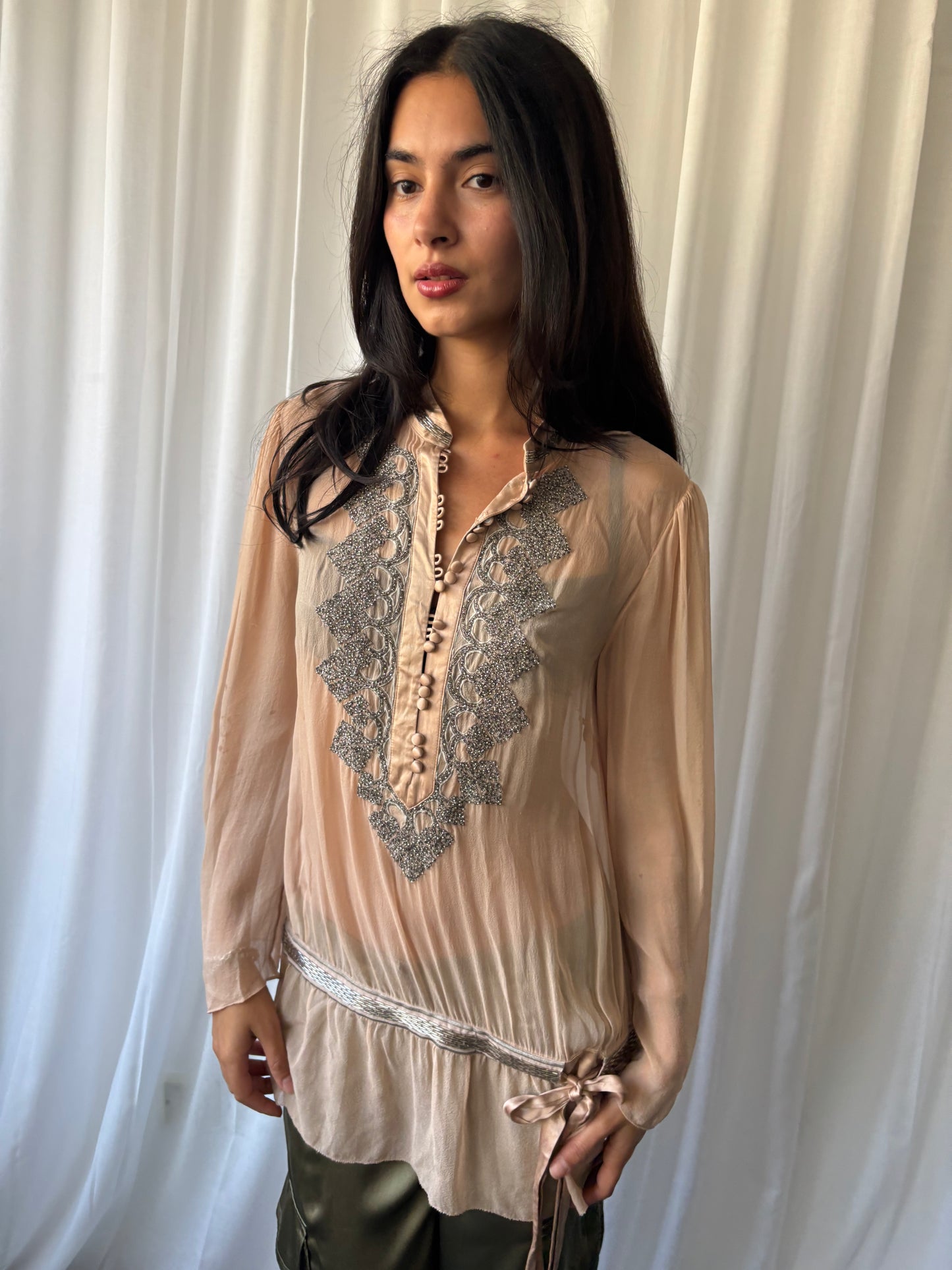 Vintage Pale Pink Sheer Silk Top