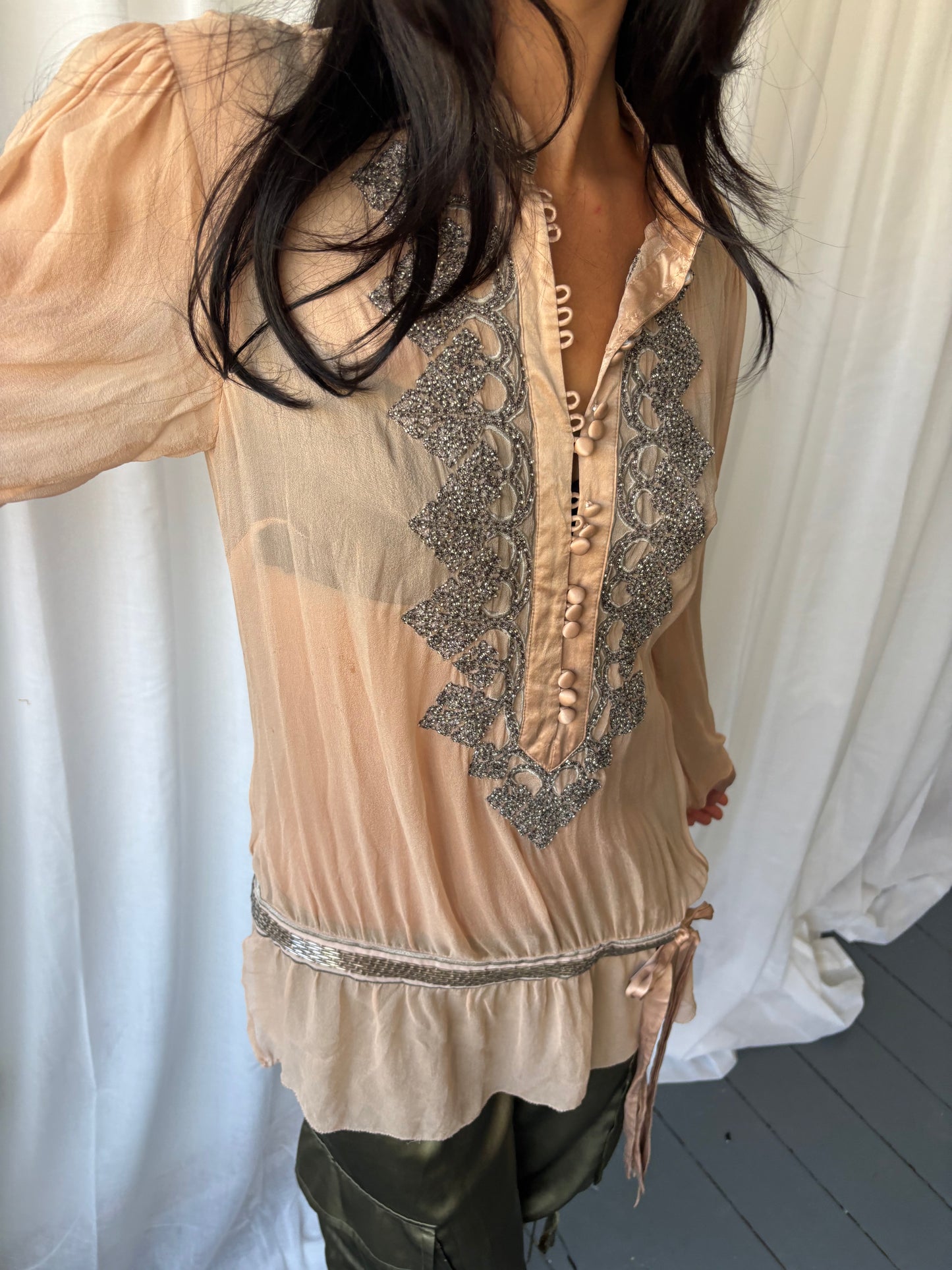 Vintage Pale Pink Sheer Silk Top