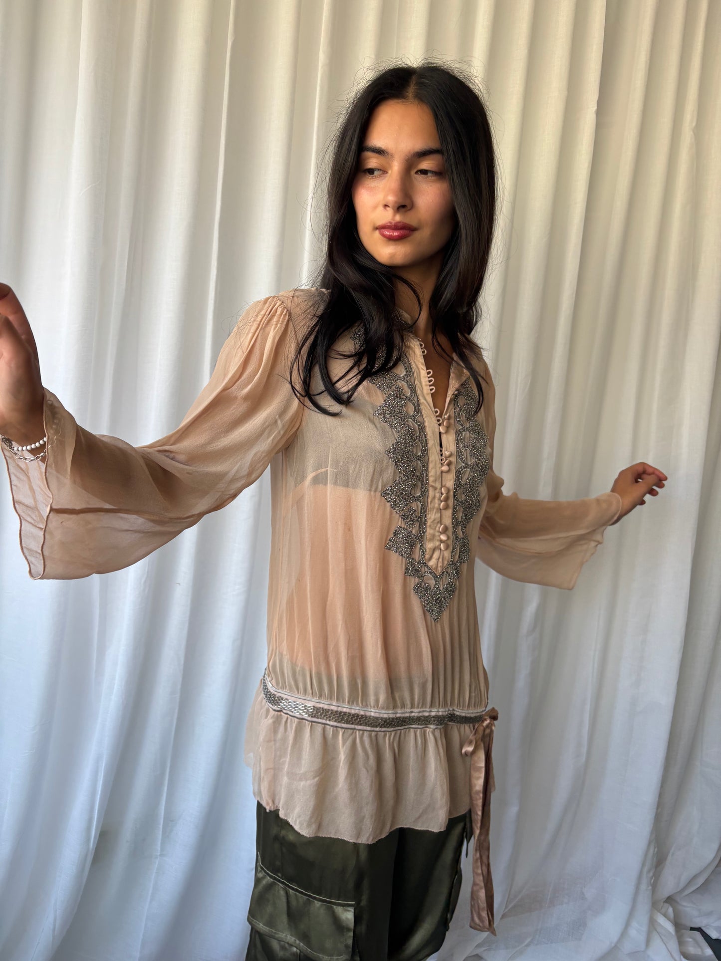 Vintage Pale Pink Sheer Silk Top