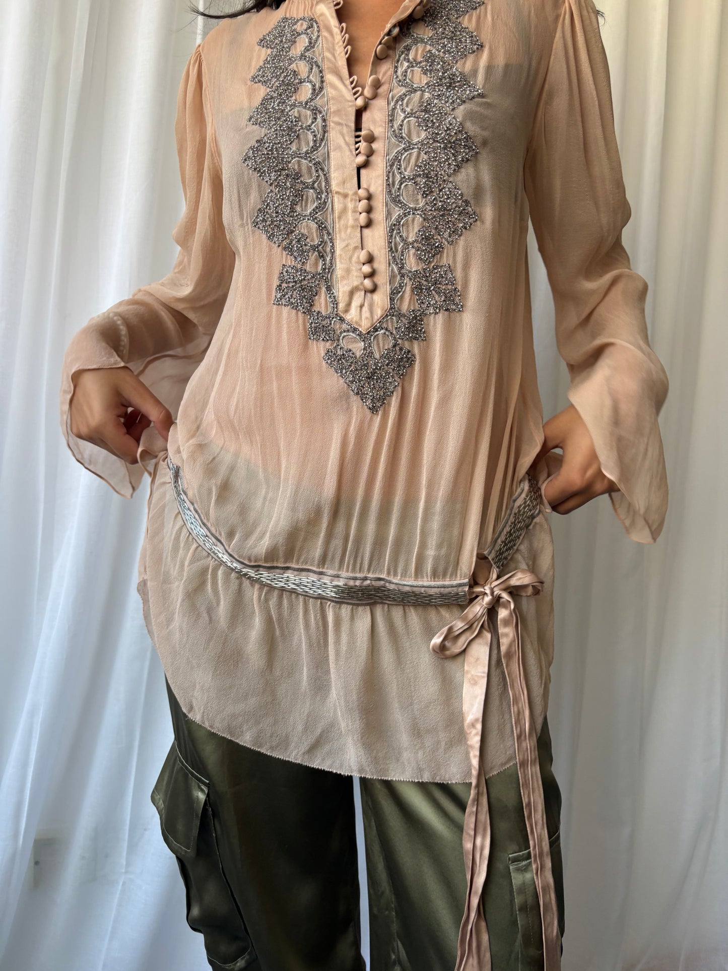 Vintage Pale Pink Sheer Silk Top