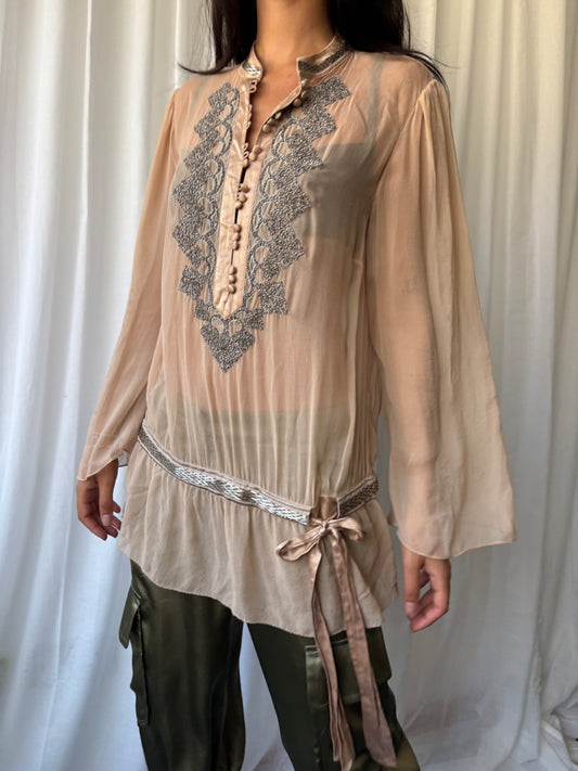 Vintage Pale Pink Sheer Silk Top