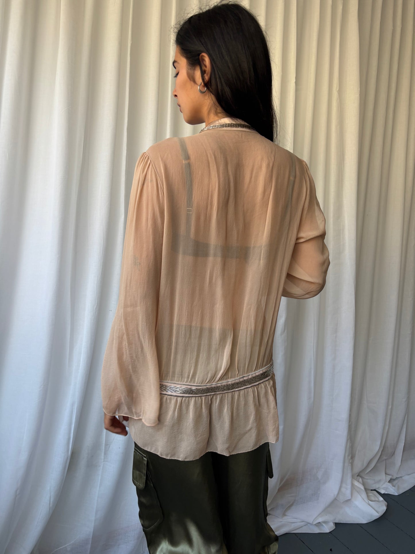 Vintage Pale Pink Sheer Silk Top