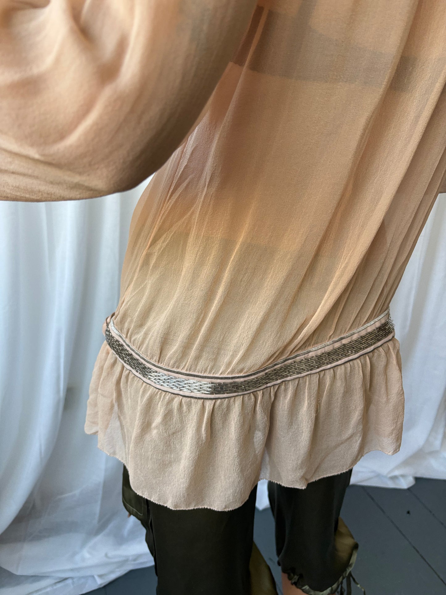 Vintage Pale Pink Sheer Silk Top