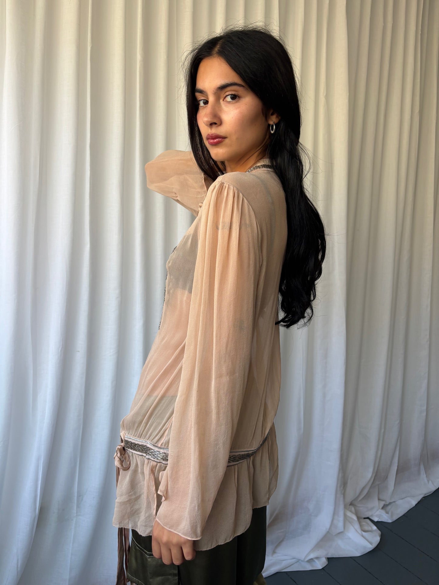 Vintage Pale Pink Sheer Silk Top