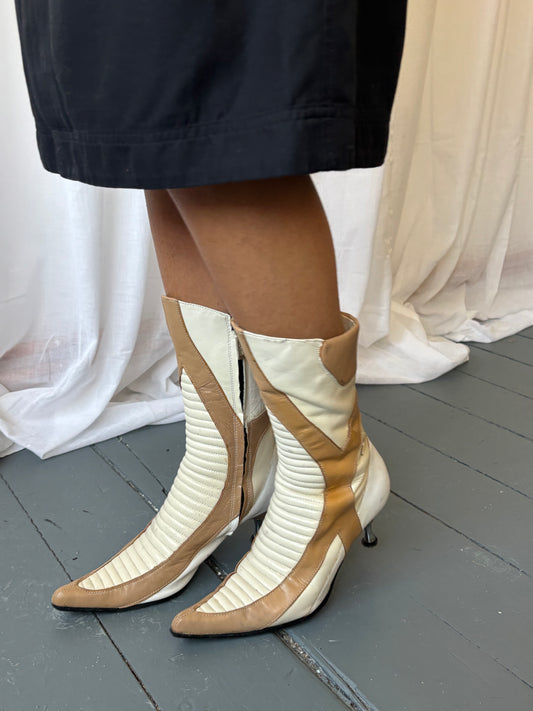 Vintage Cream Leather Boots